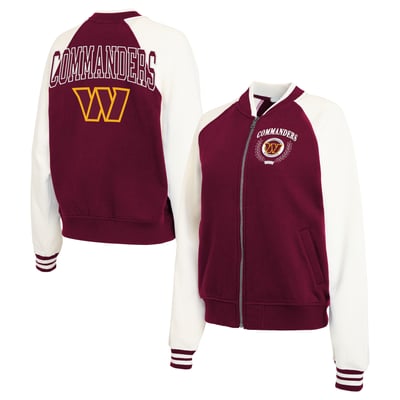 Washington Commanders WEAR by Erin Andrews Women's Throwback Varsity Fleece Raglan Full-Zip Jacket - Burgundy