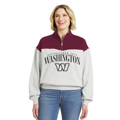 Washington Commanders WEAR by Erin Andrews Women's Colorblock Half-Zip Pullover - Heather Gray