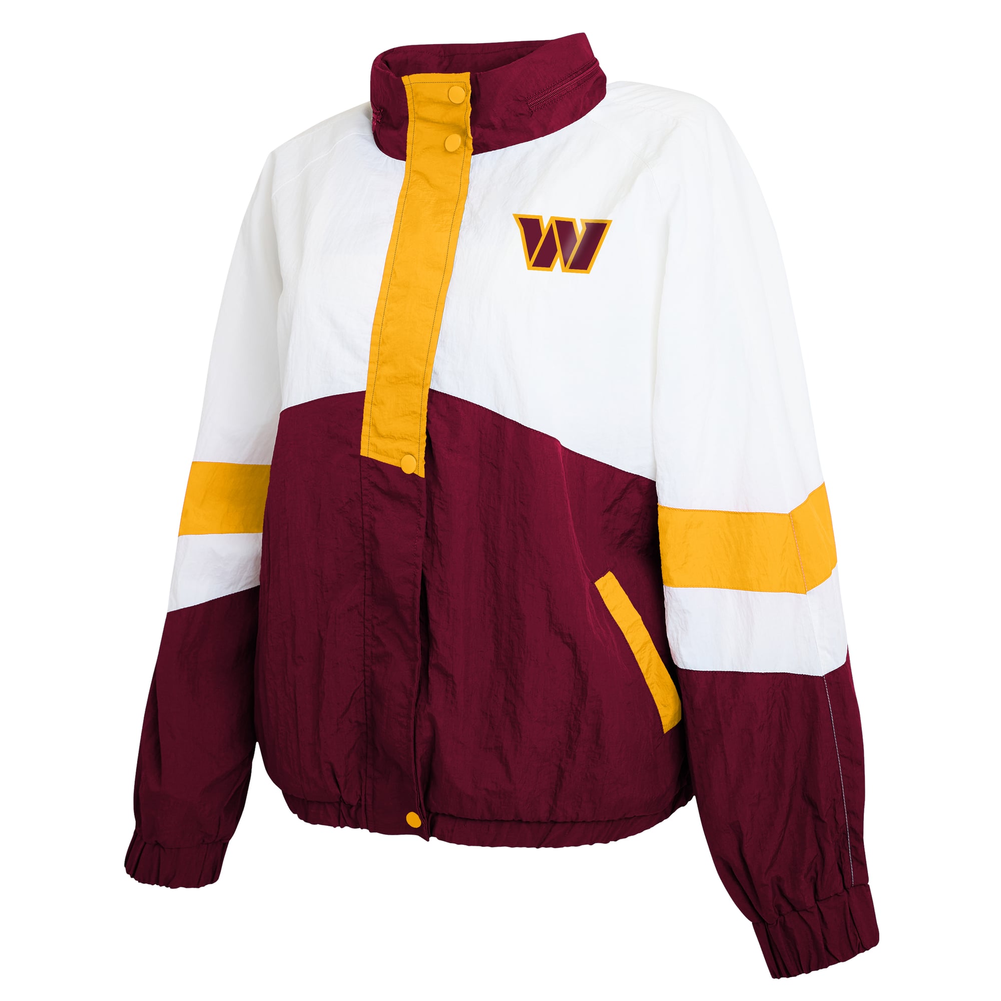 Women's WEAR by Erin Andrews White/Burgundy Washington Commanders Crinkle Full-Snap Hooded Windbreaker Jacket