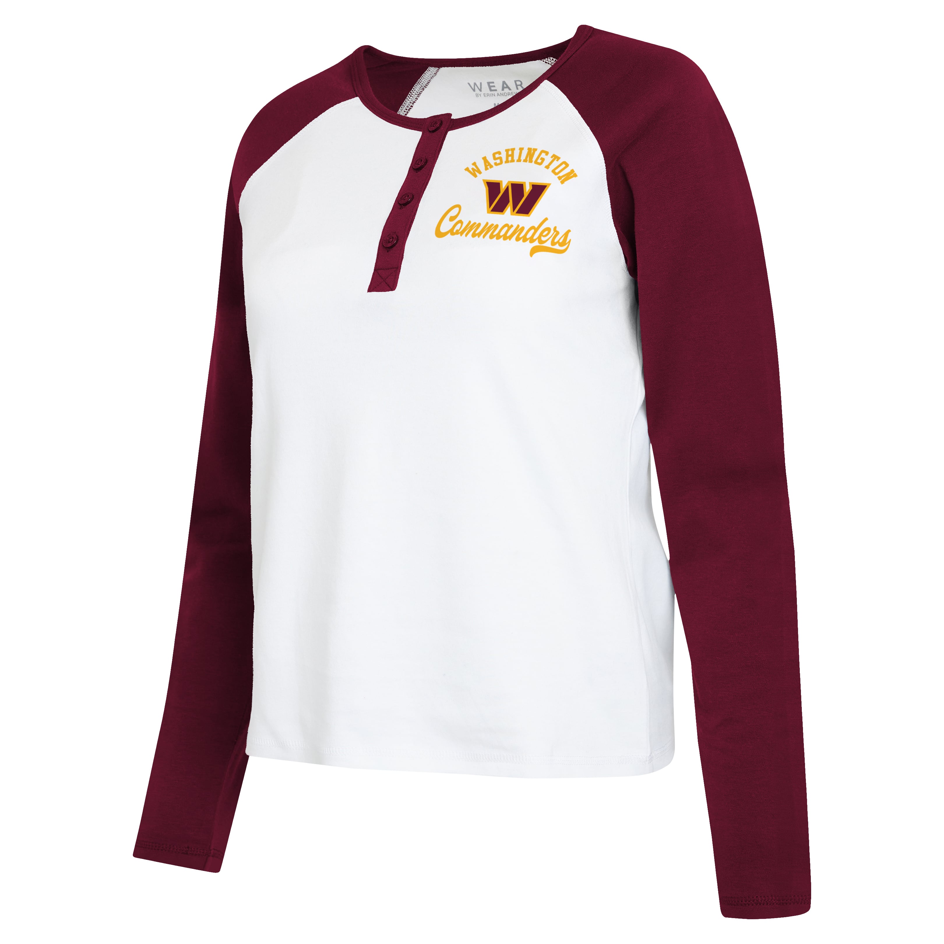 Women's WEAR by Erin Andrews White/Burgundy Washington Commanders Henley Long Sleeve Raglan T-Shirt