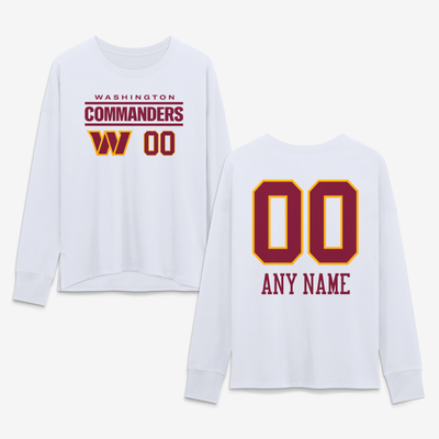 Washington Commanders Women's Touchdown Wordmark Personalized Name & Number Long Sleeve T-Shirt - White