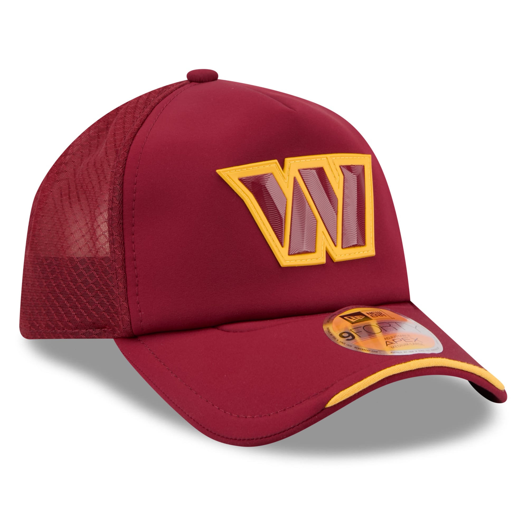 Casquette trucker ajustable New Era bordeaux Washington Commanders 2026 Sideline Apex 9FORTY pour jeunes