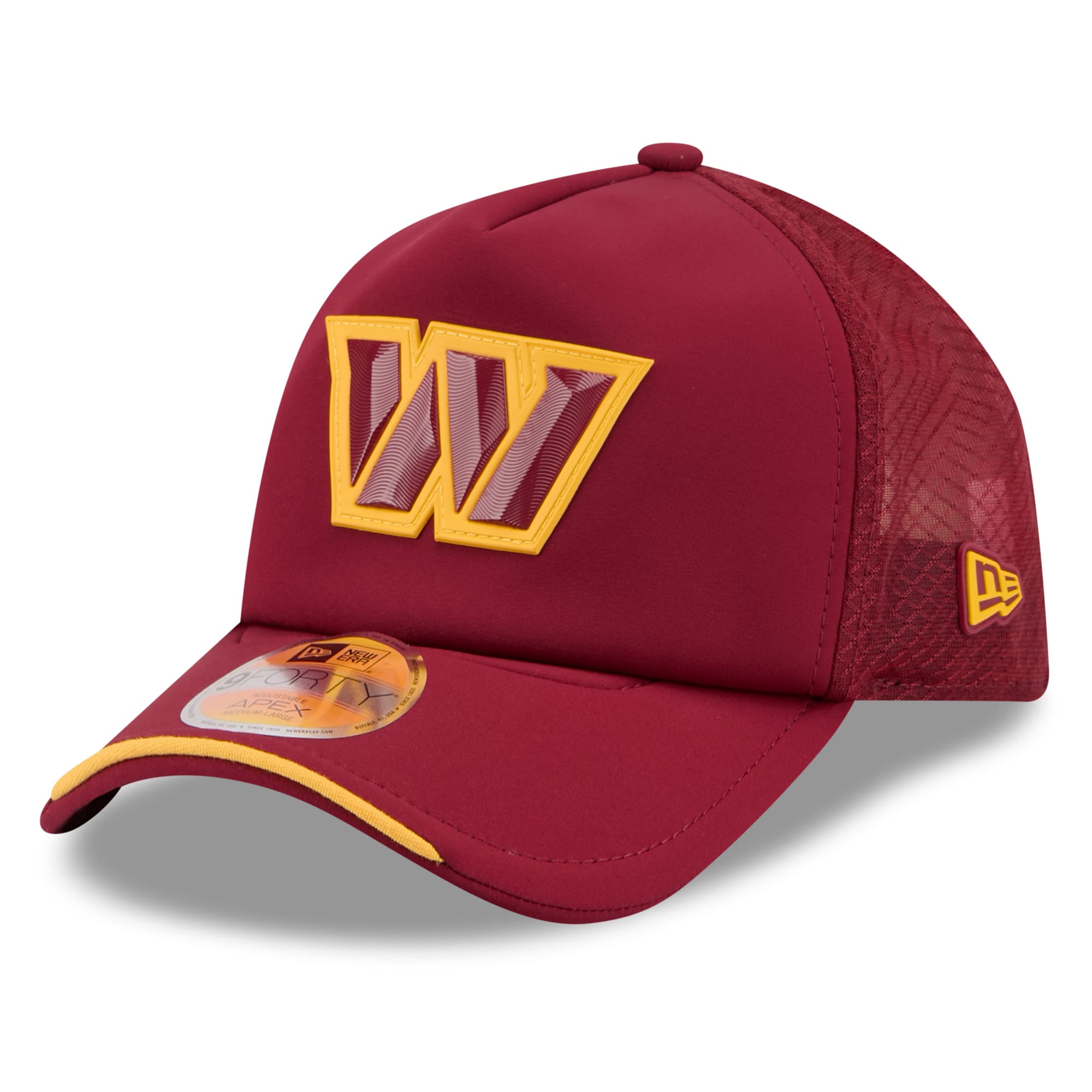 Casquette trucker ajustable New Era bordeaux Washington Commanders 2026 Sideline Apex 9FORTY pour jeunes