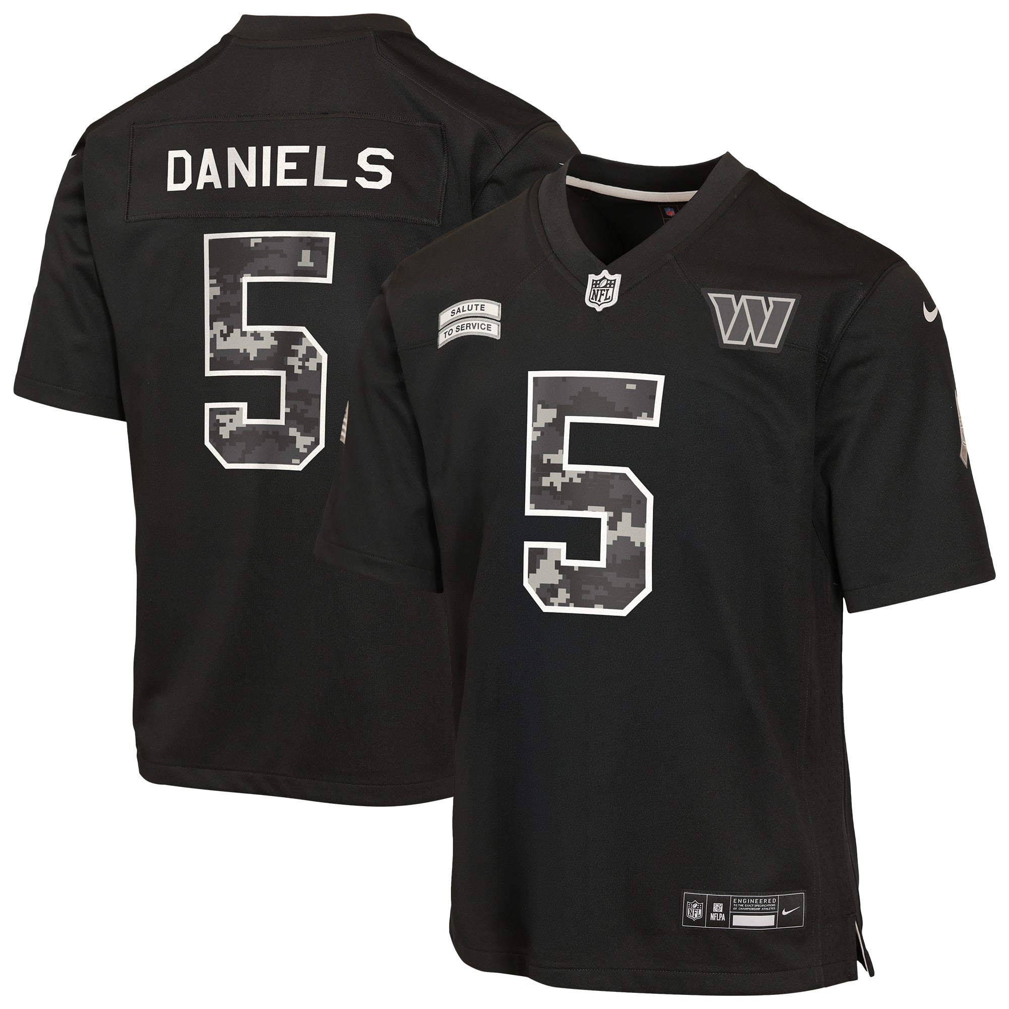 Maillot Nike Jayden Daniels noir pour enfant, Washington Commanders 2026, hommage au service militaire
