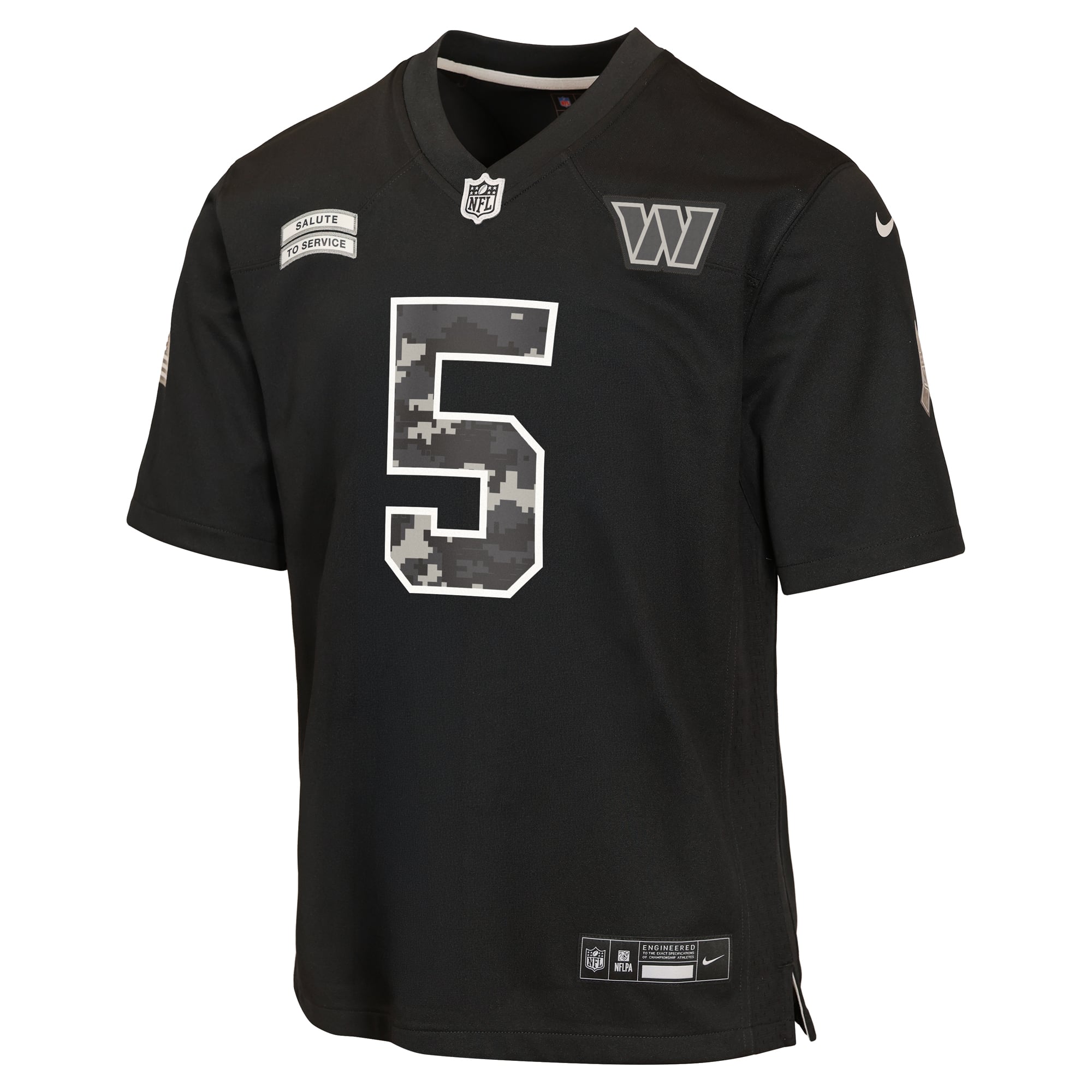 Maillot Nike Jayden Daniels noir pour enfant, Washington Commanders 2026, hommage au service militaire