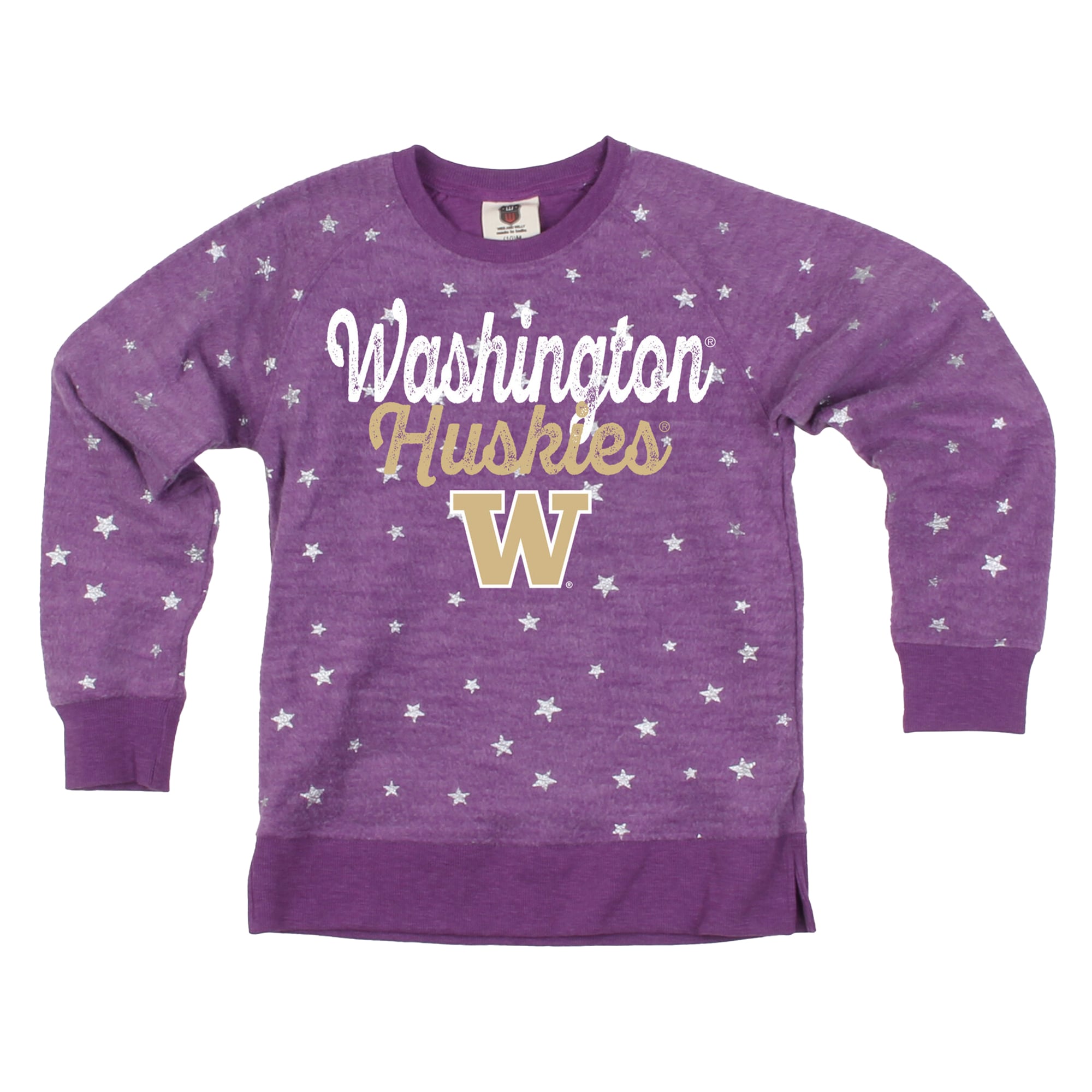 Girls Youth Wes & Willy Purple Washington Huskies Shimmer Star Reverse Fleece Sweatshirt