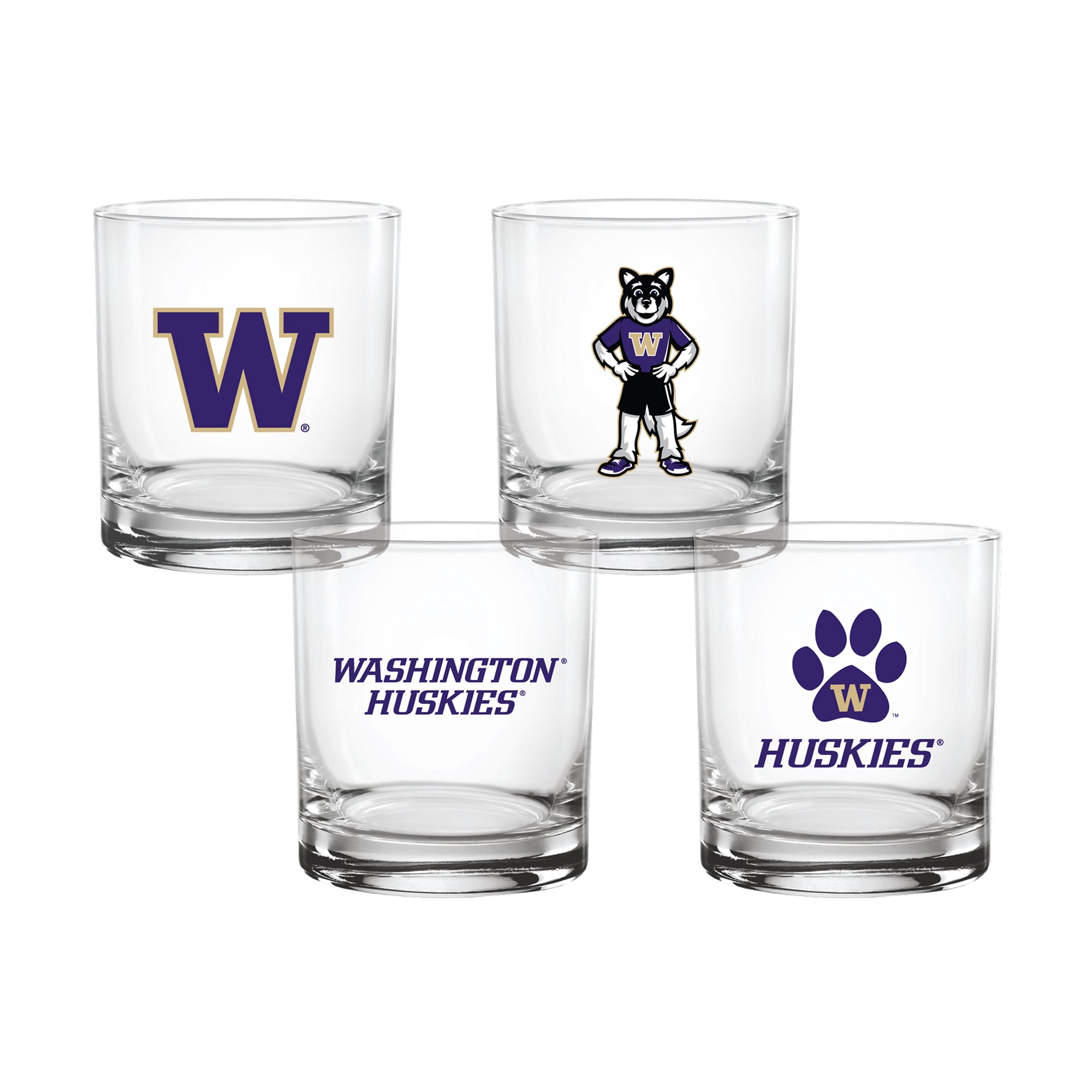 Coffret de 4 verres à whisky de collection Indigo Falls Washington Huskies