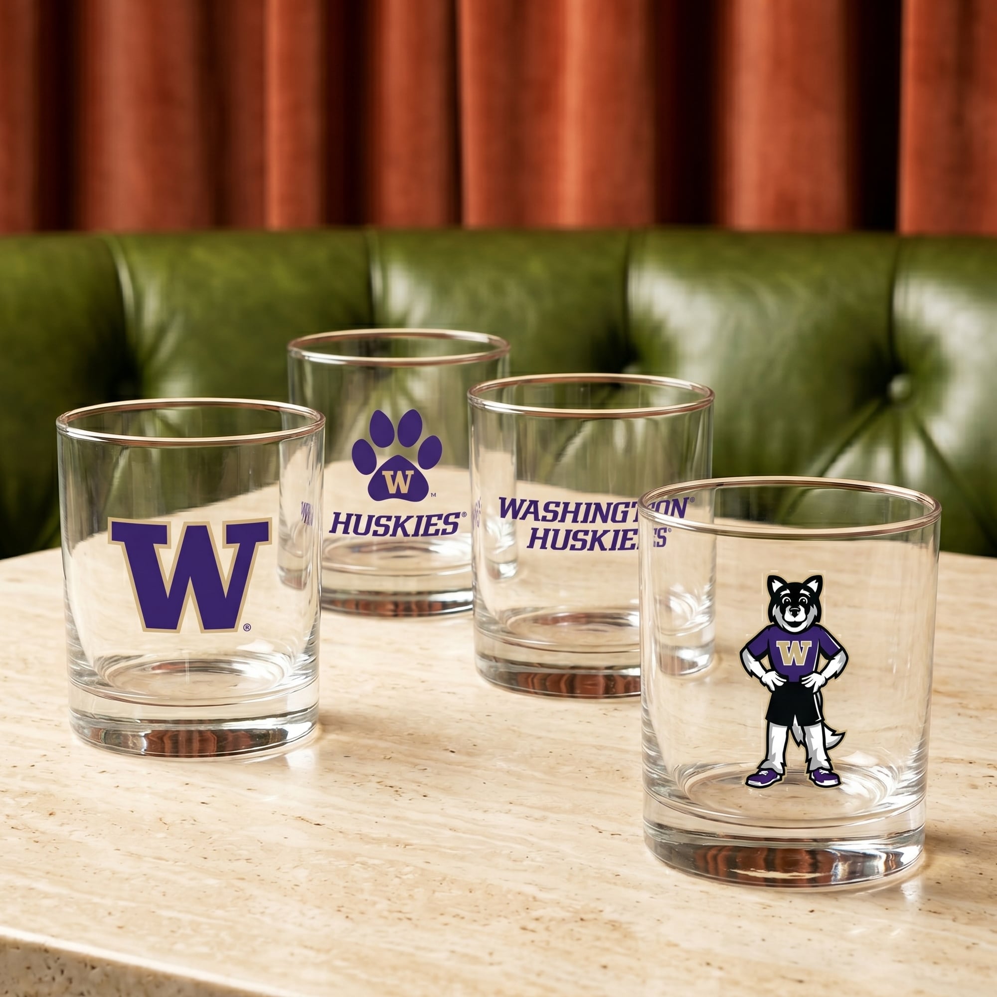 Coffret de 4 verres à whisky de collection Indigo Falls Washington Huskies
