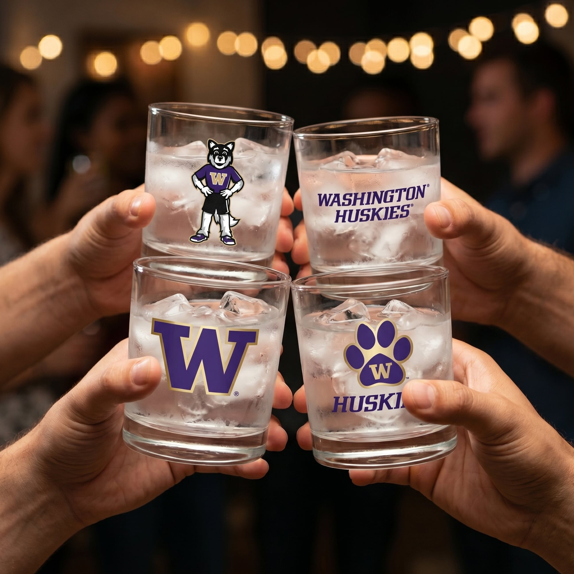 Coffret de 4 verres à whisky de collection Indigo Falls Washington Huskies