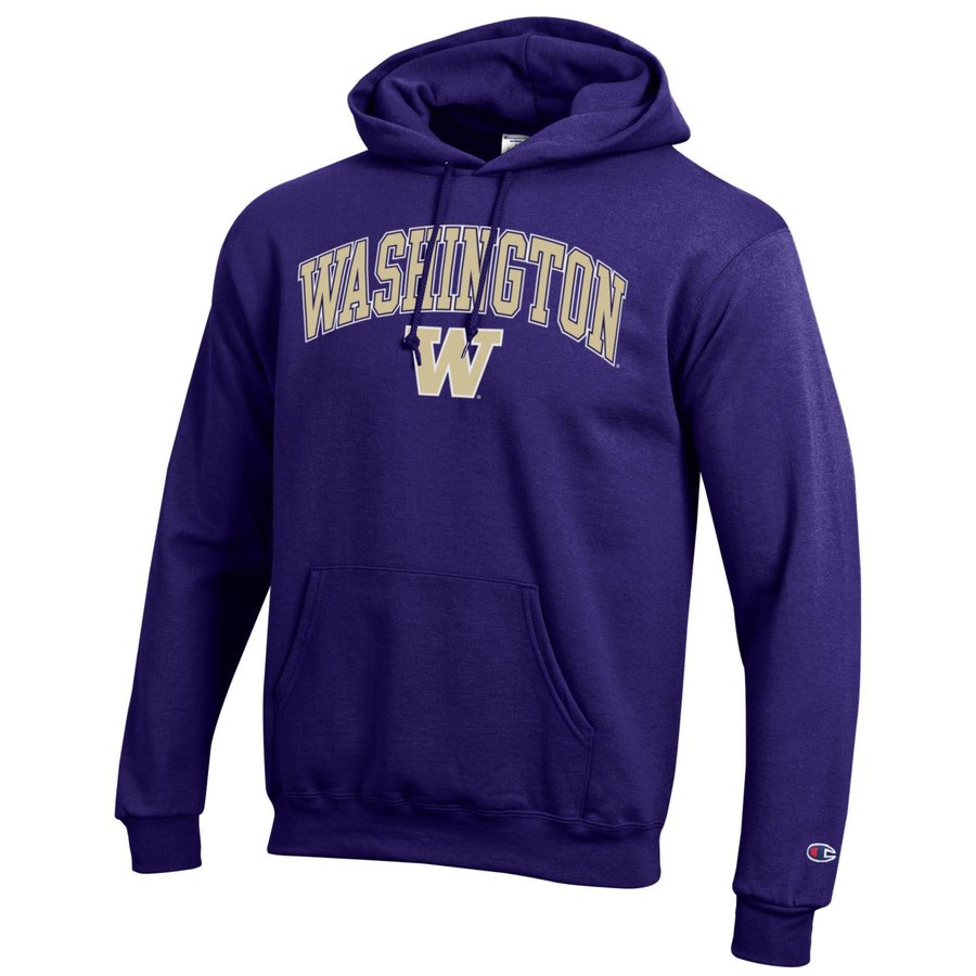 Men's Champion Purple Washington Huskies Arched Logo Fleece Pullover Hoodie