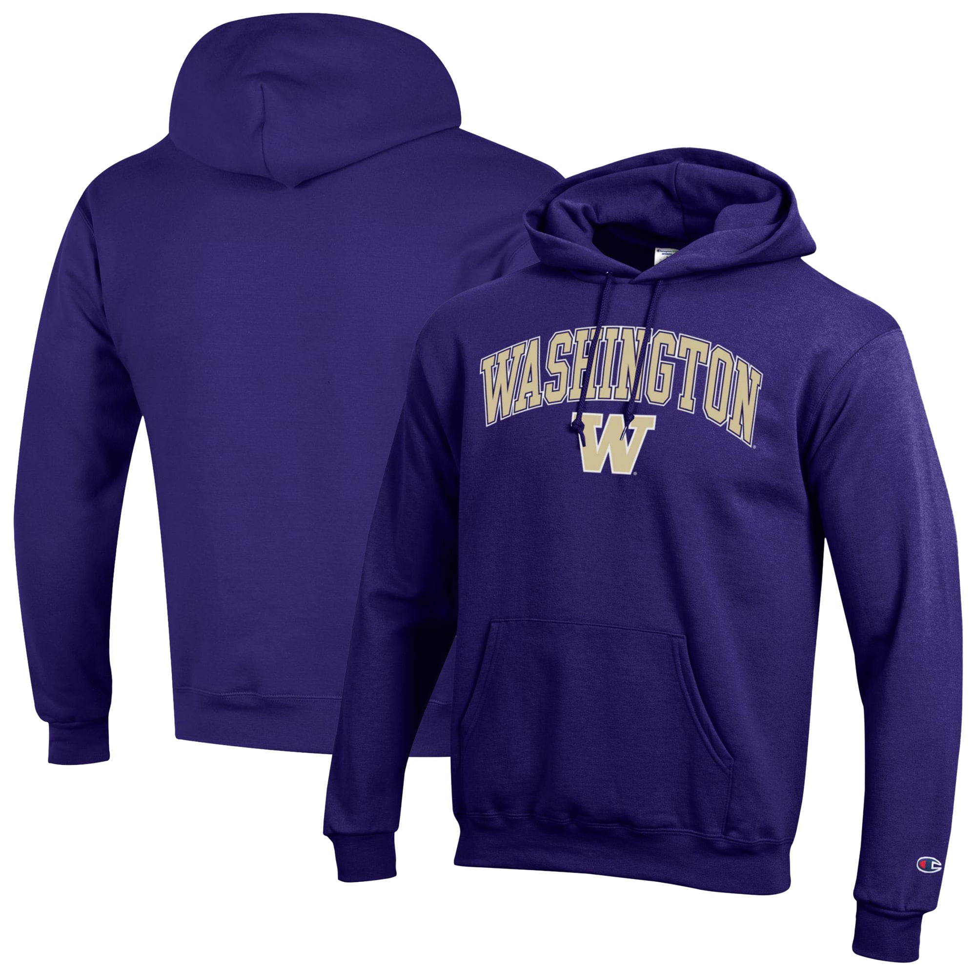 Men's Champion Purple Washington Huskies Arched Logo Fleece Pullover Hoodie