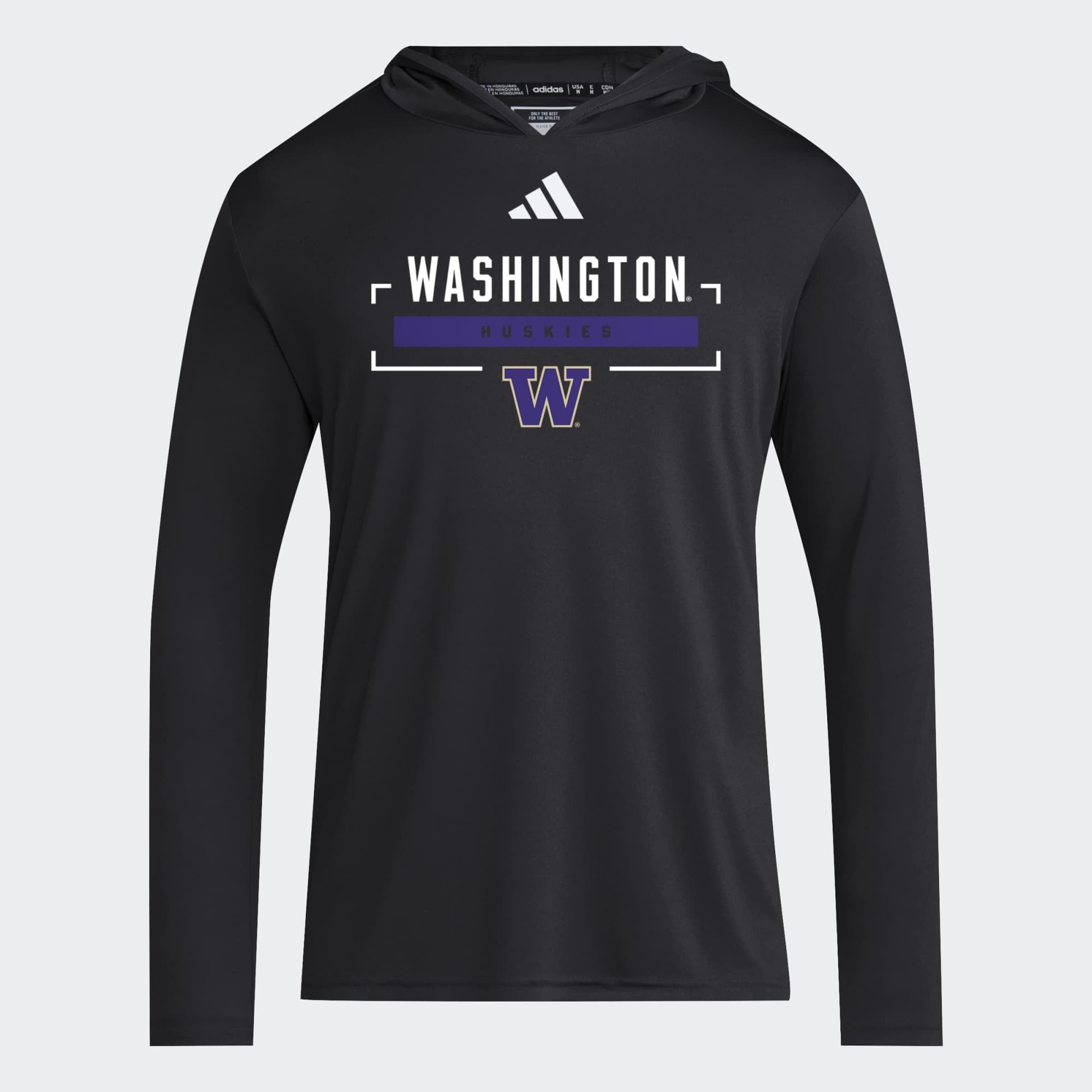 T-shirt à capuche manches longues adidas Washington Huskies D4T noir pour homme