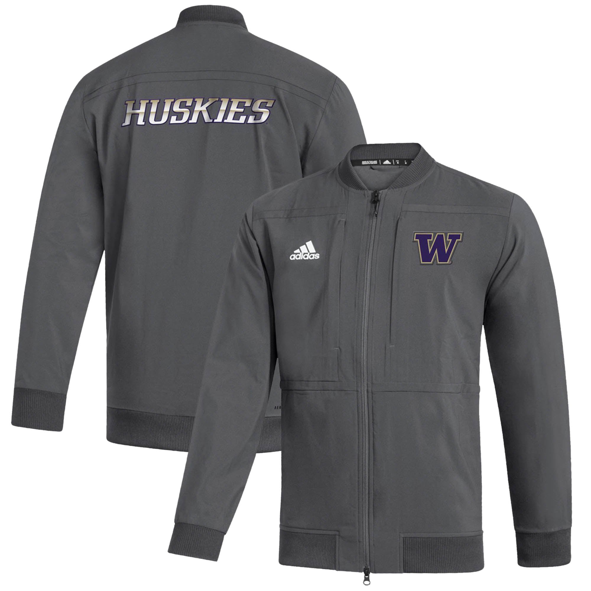 Men's adidas Gray Washington Huskies Sideline AEROREADY Full-Zip