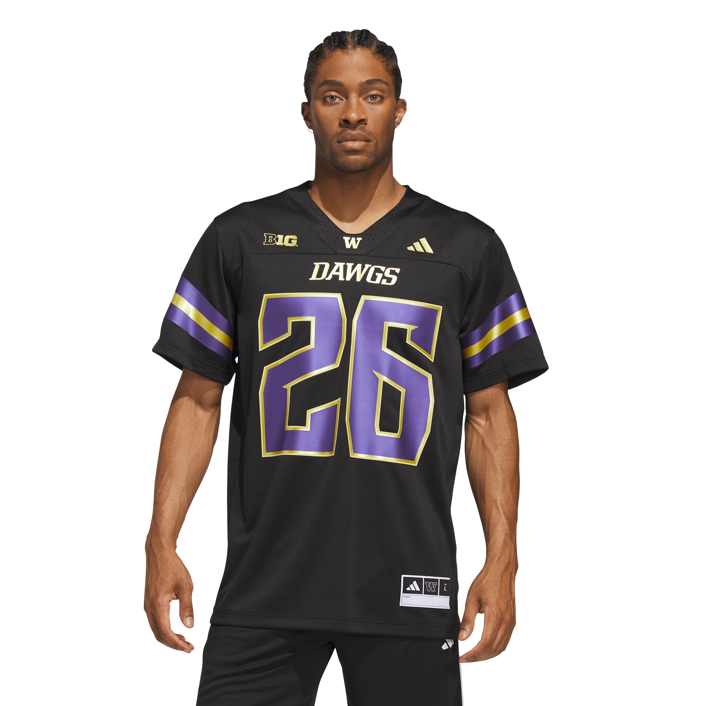 Men's adidas #26 Black Washington Huskies Unleash the Dawgs Premier Strategy Jersey
