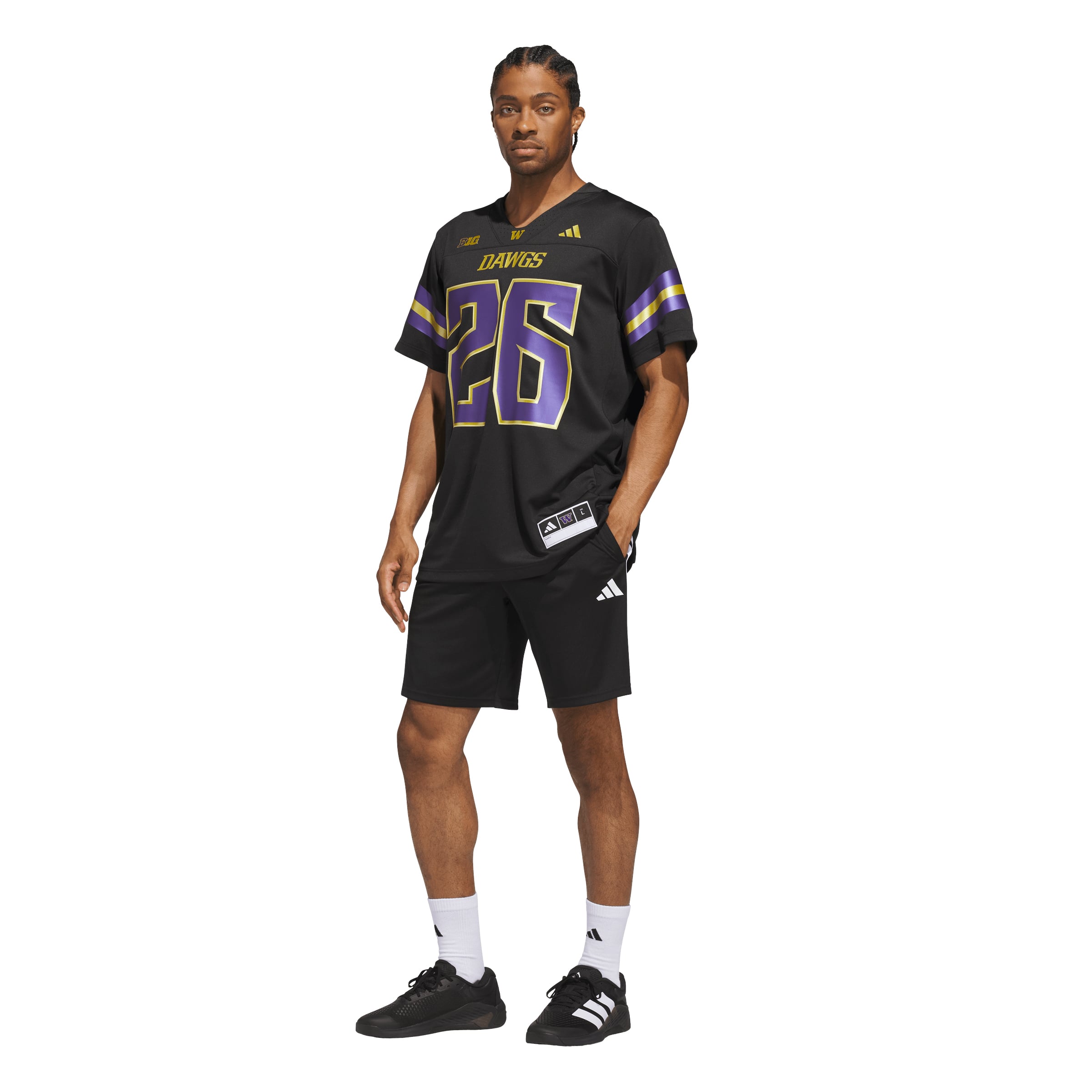 Men's adidas #26 Black Washington Huskies Unleash the Dawgs Premier Strategy Jersey