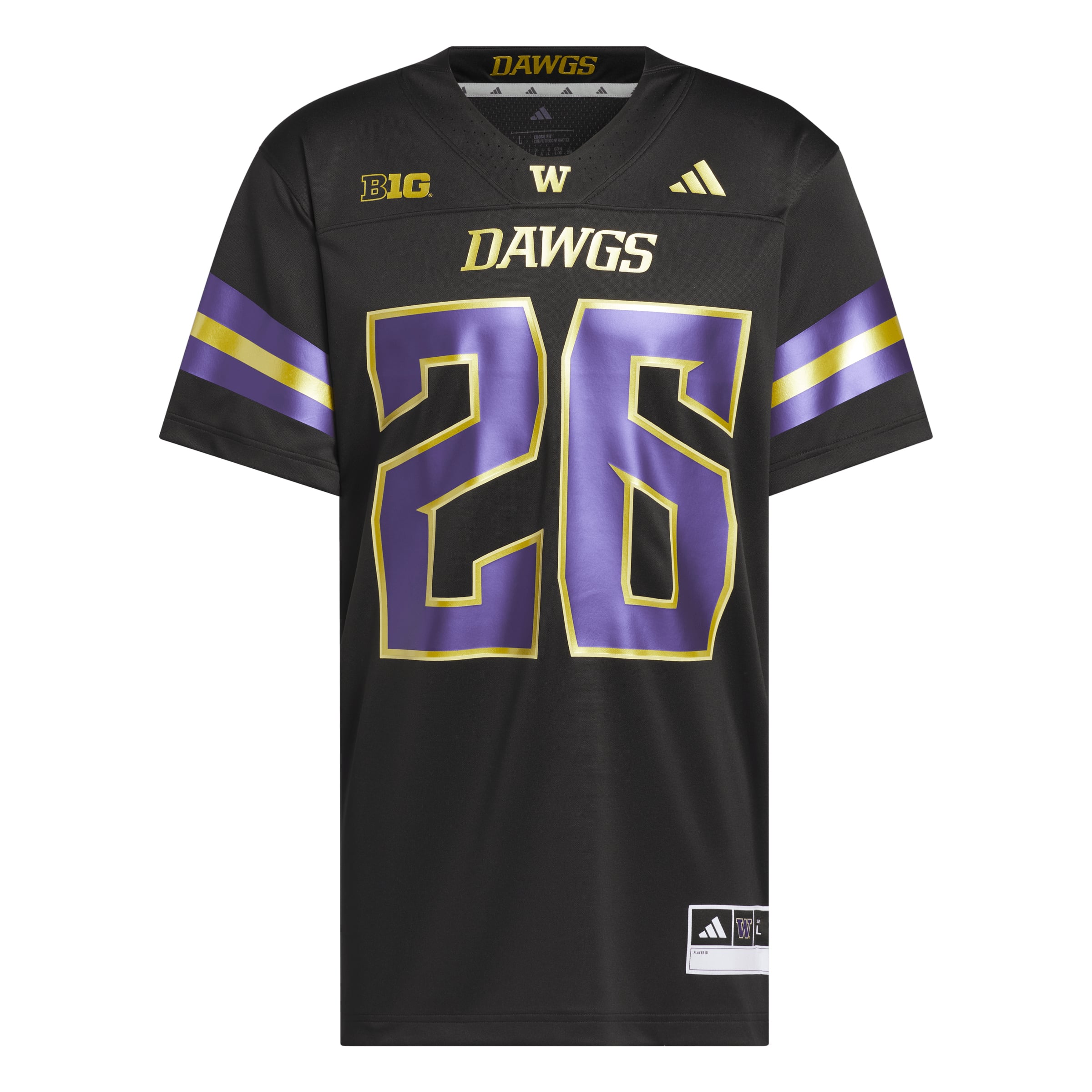 Men's adidas #26 Black Washington Huskies Unleash the Dawgs Premier Strategy Jersey