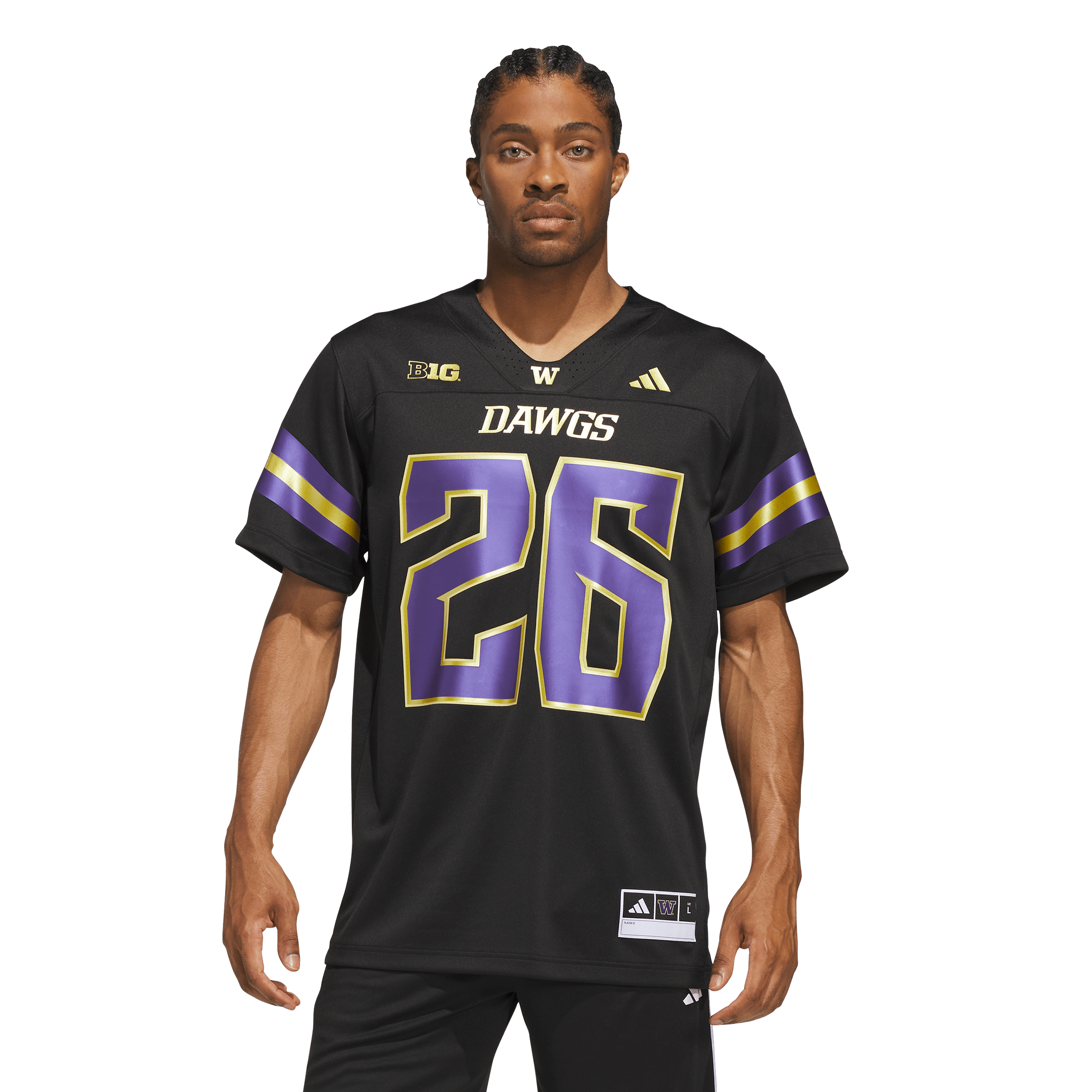 Men's adidas #26 Black Washington Huskies Unleash the Dawgs Premier Strategy Jersey
