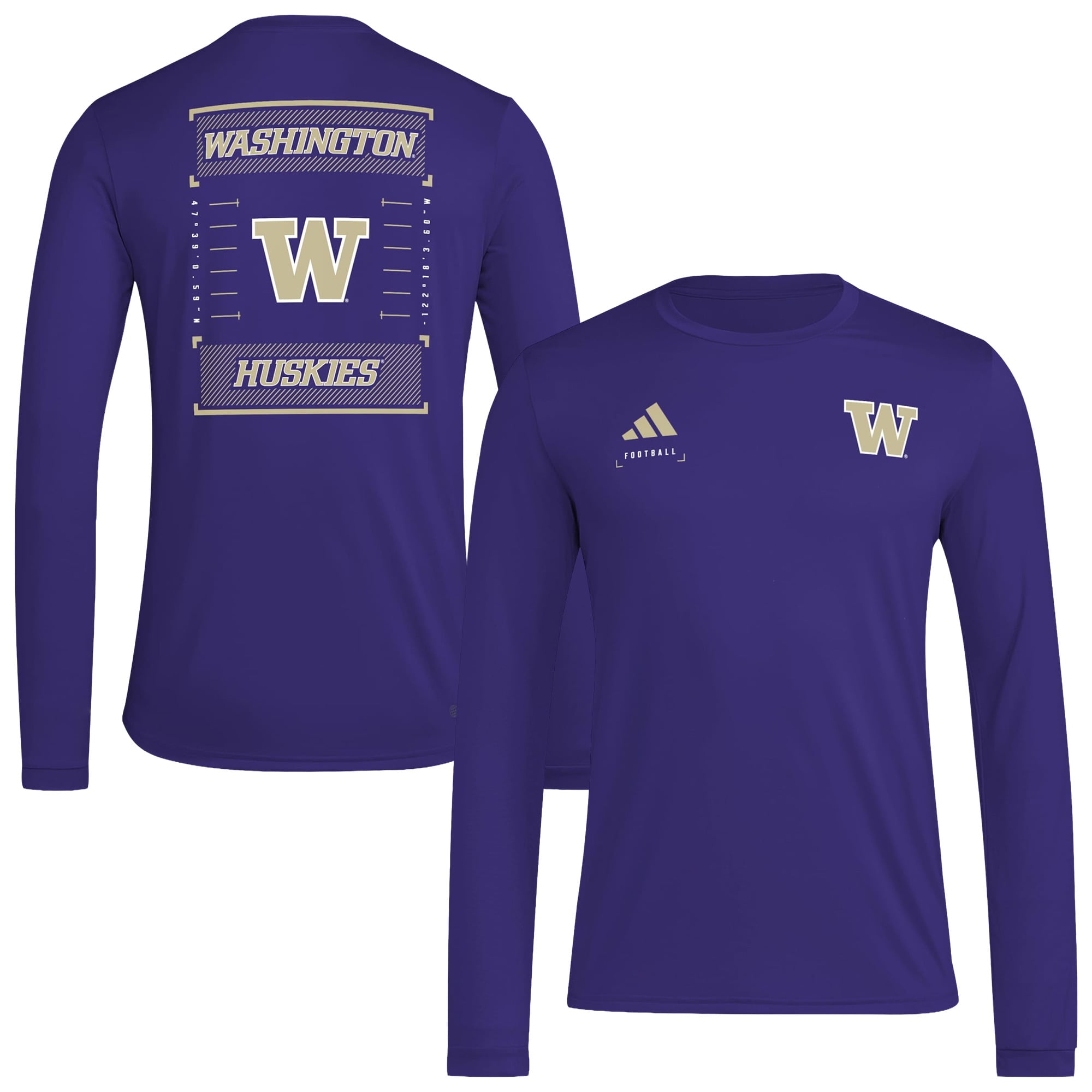T-shirt à manches longues adidas Washington Huskies Locker Football Icon AEROREADY pour homme, violet, avant-match