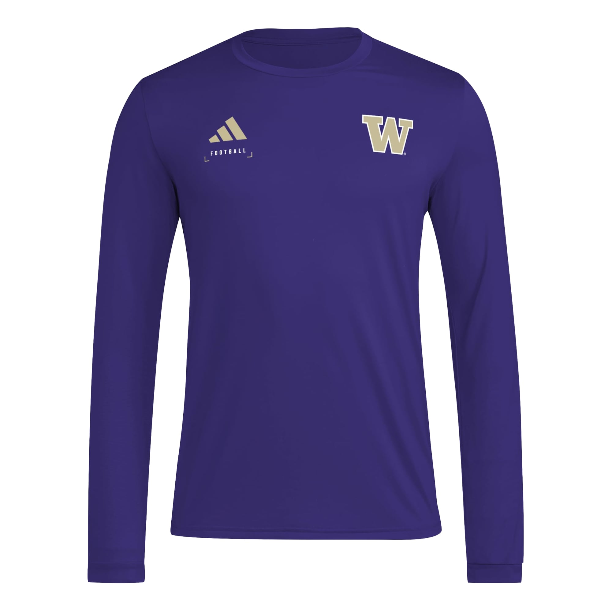 T-shirt à manches longues adidas Washington Huskies Locker Football Icon AEROREADY pour homme, violet, avant-match