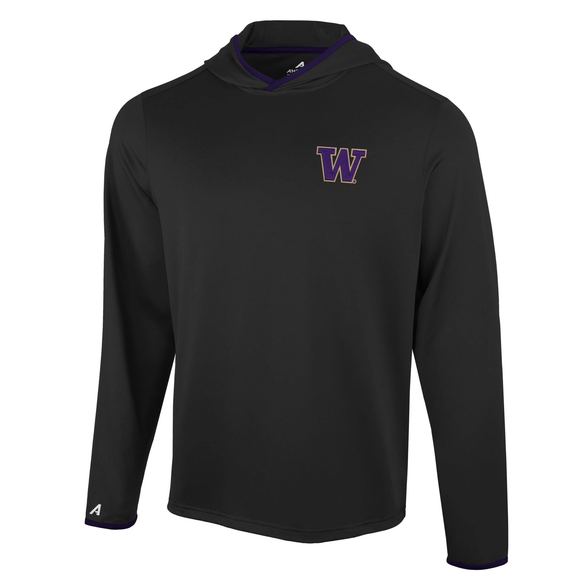 T-shirt à capuche manches longues Antigua Black Washington Huskies Brink Color Pop pour homme