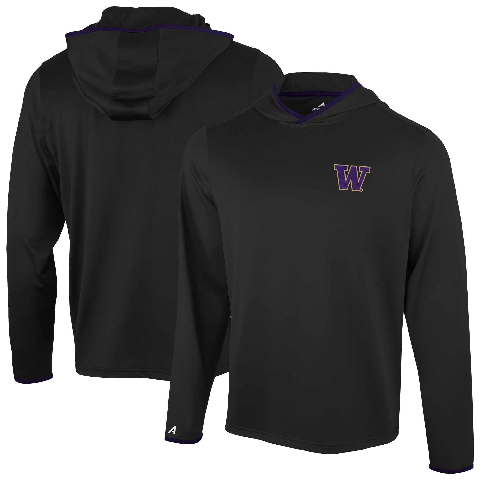 T-shirt à capuche manches longues Antigua Black Washington Huskies Brink Color Pop pour homme