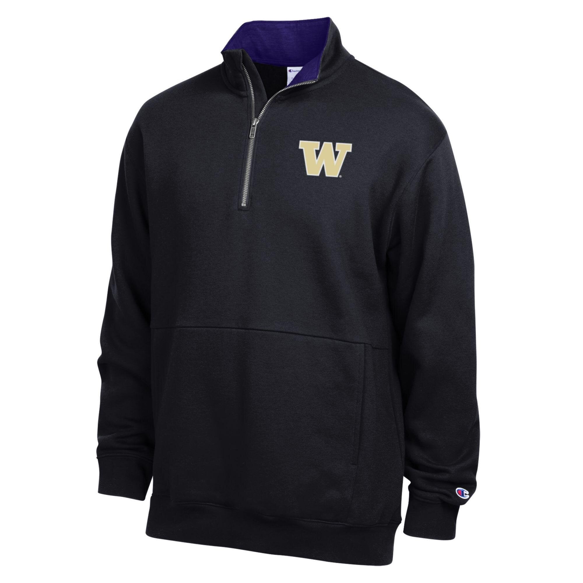 Men's Champion  Heather Gray Washington Huskies Fleece Quarter-Zip Pullover