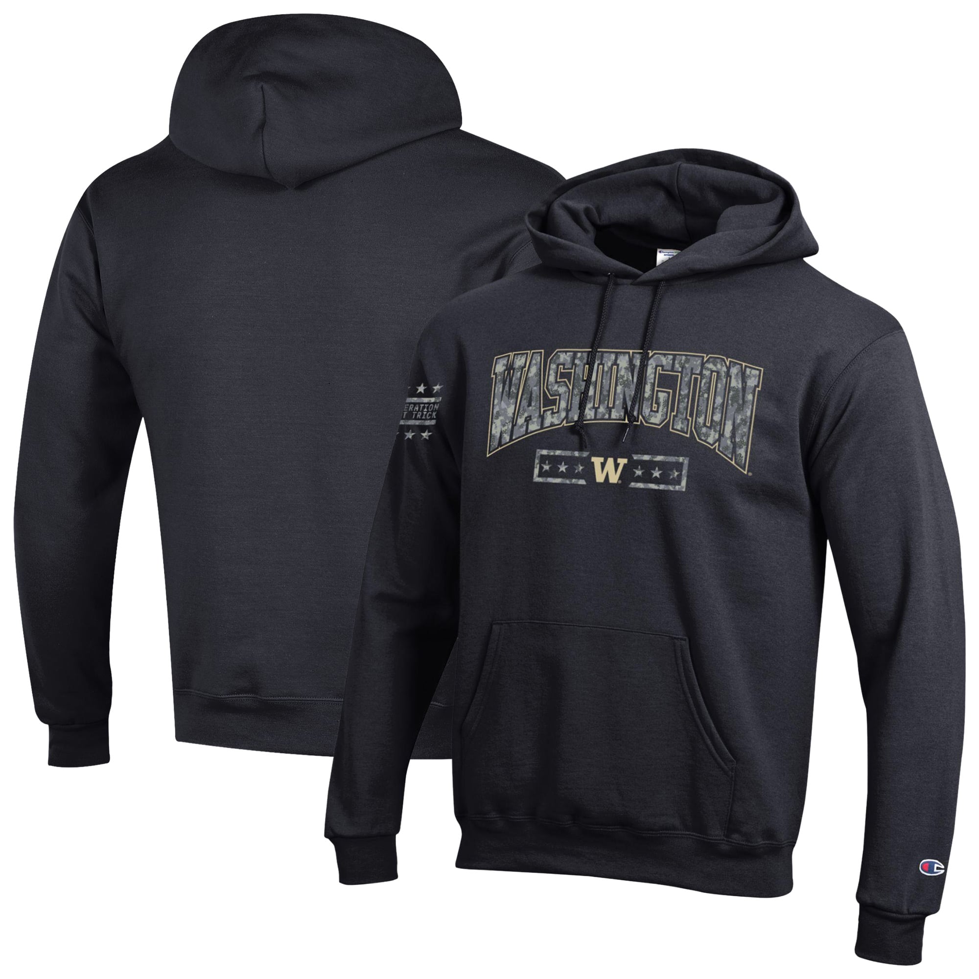 Sweat à capuche en polaire Powerblend Champion Black Washington Huskies Operation Hat Trick pour homme