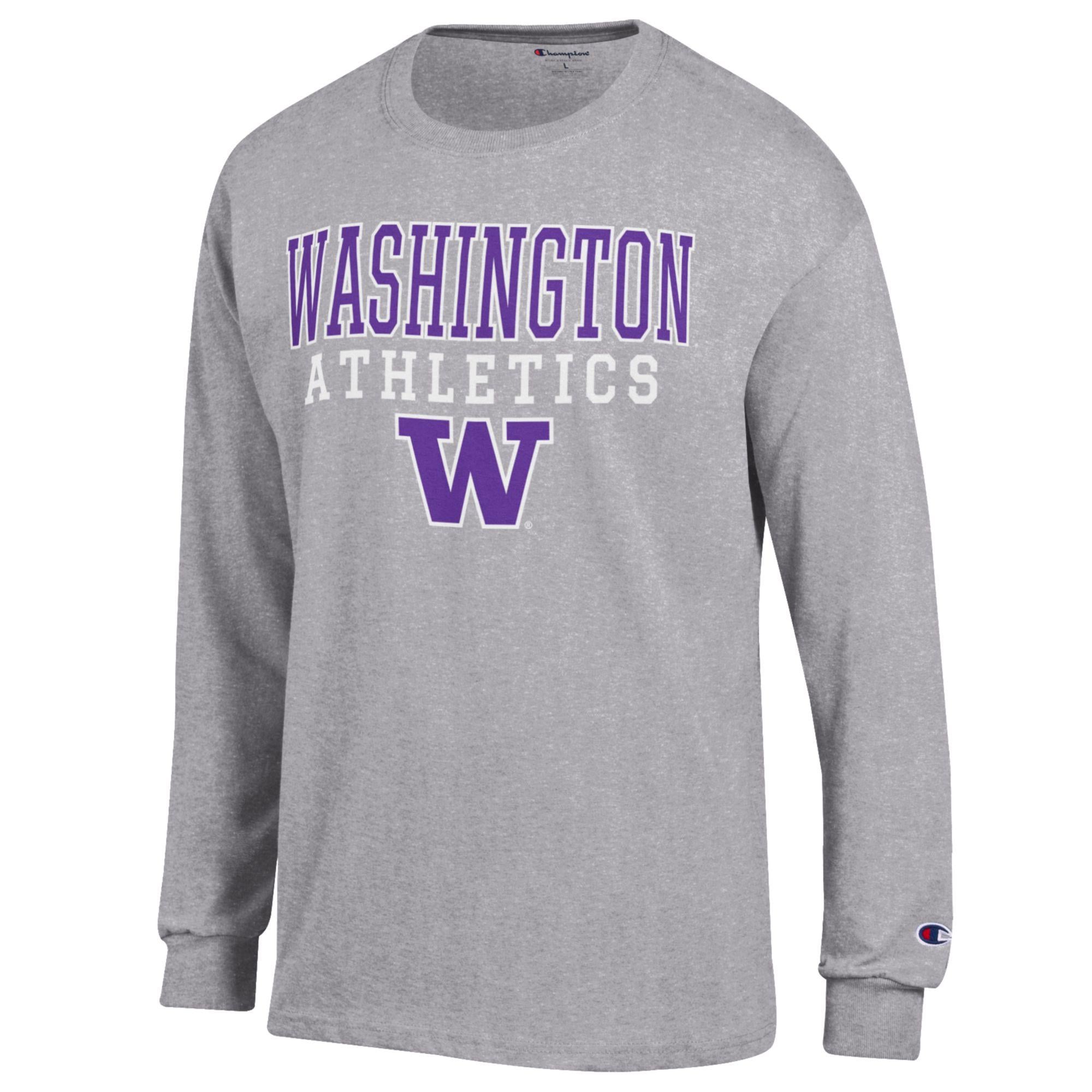 Men's Champion  Purple Washington Huskies Athletics Logo Stack Long Sleeve T-Shirt