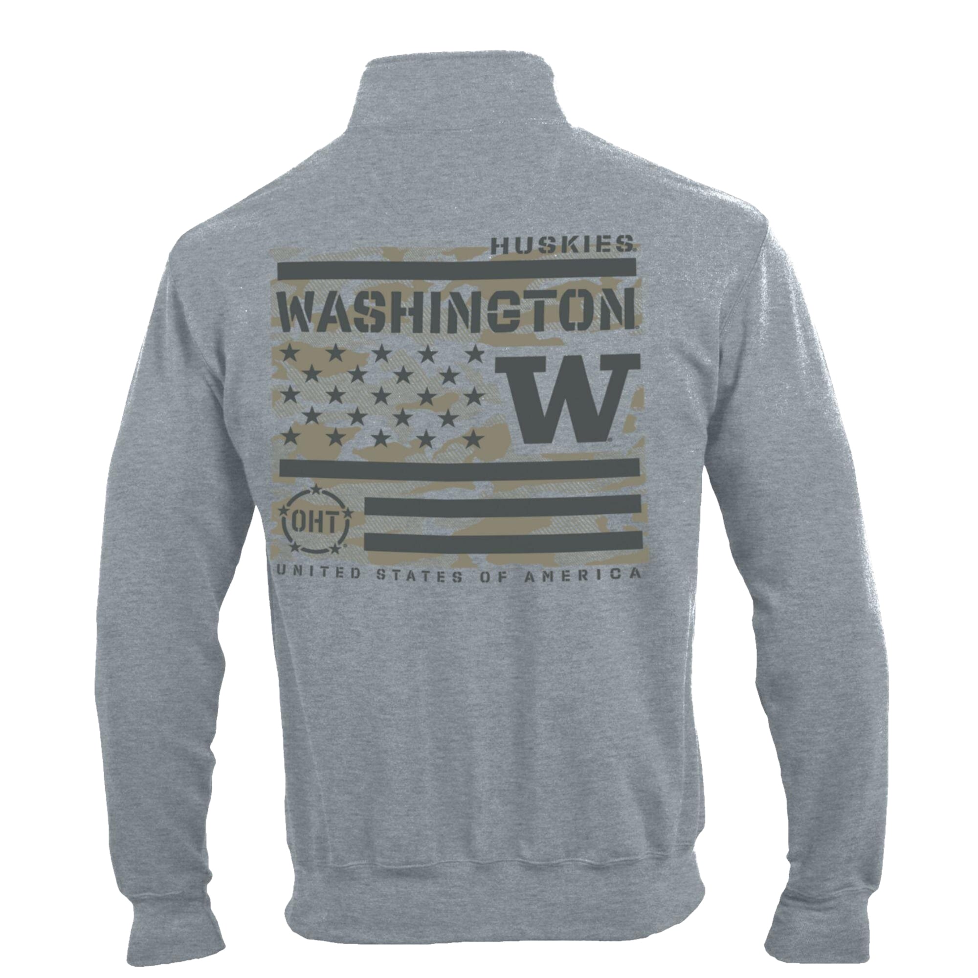Men's Champion Gray Washington Huskies Operation Hat Trick Flag Powerblend Fleece Quarter-Zip Pullover