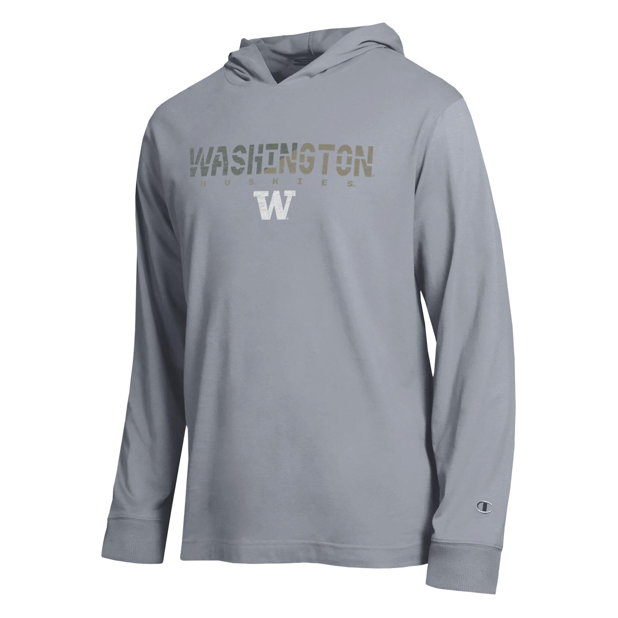 T-shirt à manches longues et capuche Champion Heather Gray Washington Huskies Operation Hat Trick Flag pour homme