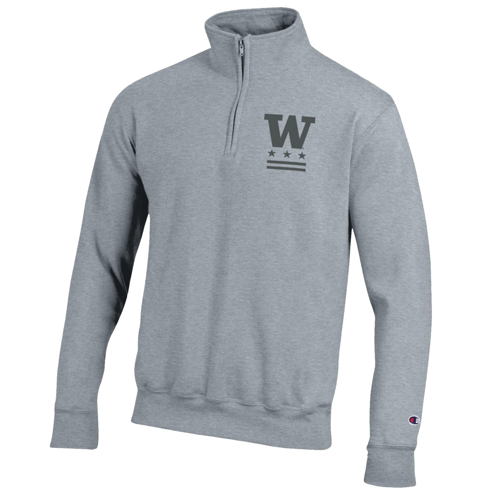 Pull-over à col zippé Champion pour homme, gris chiné, Washington Huskies, motif « Operation Hat Trick Flag », en polaire Powerblend.