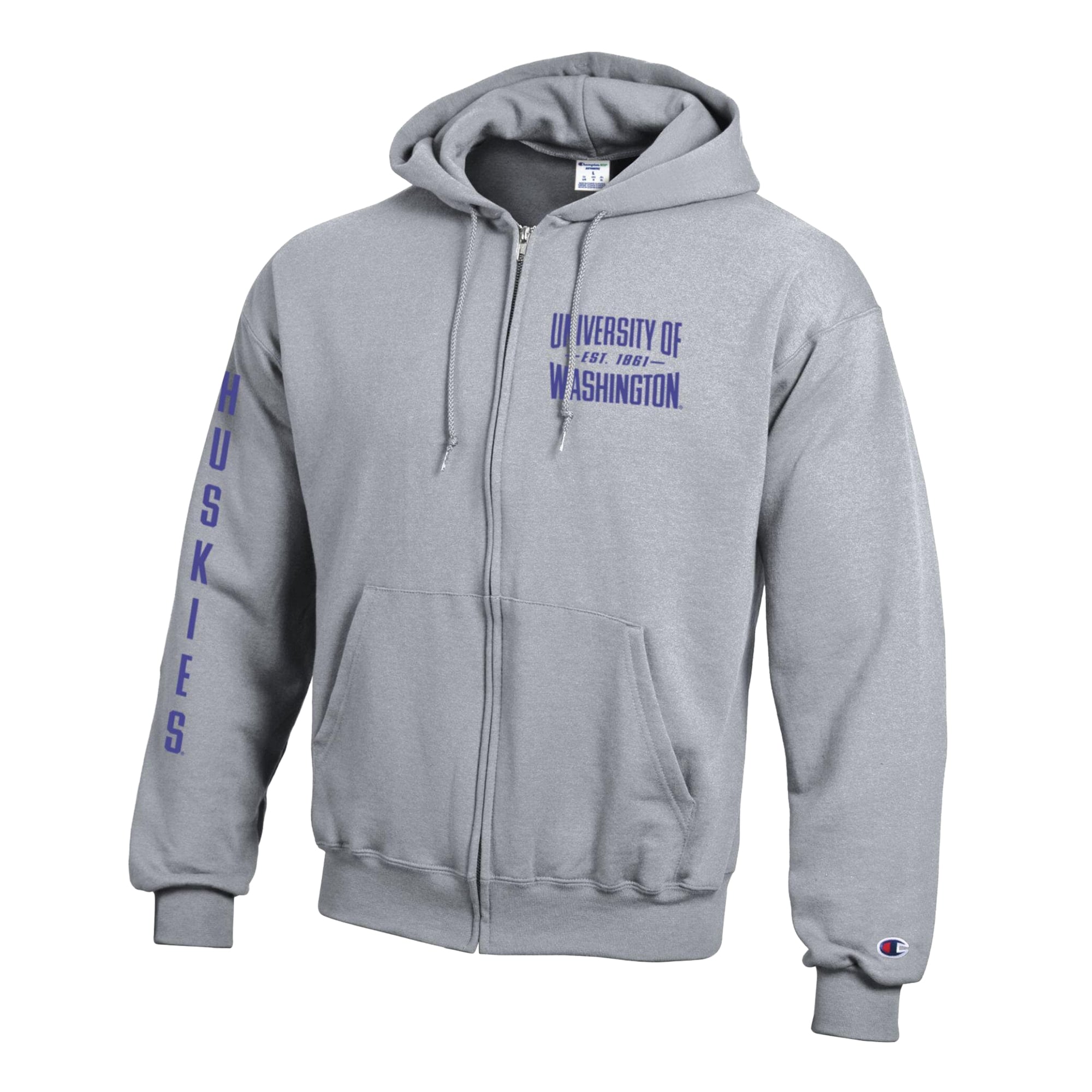 Men's Champion Heather Gray Washington Huskies Varsity Powerblend Full-Zip Fleece Hoodie