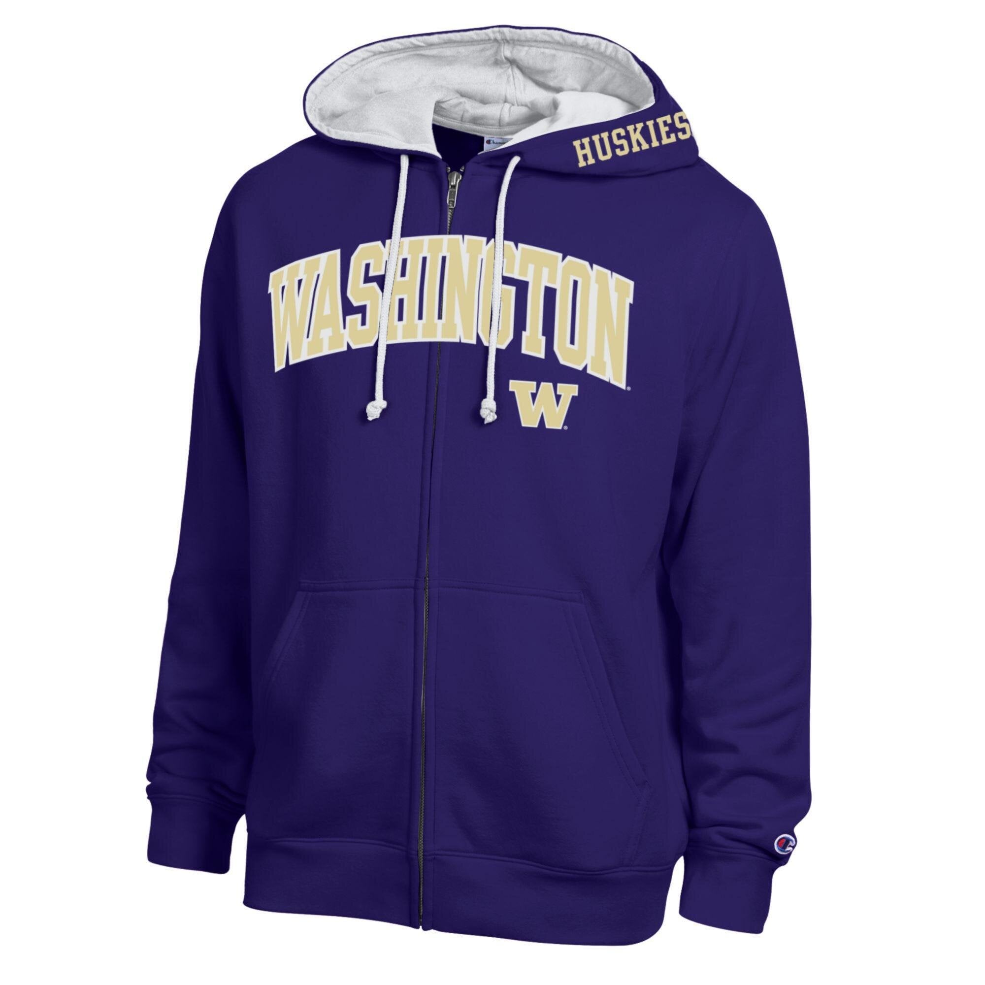Sweat à capuche zippé en polaire Champion violet Washington Huskies Arch Logo pour homme