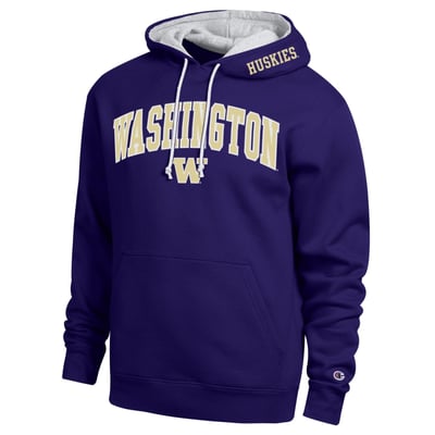  Washington Huskies Champion Arch Tackle Twill Hoodie - Purple