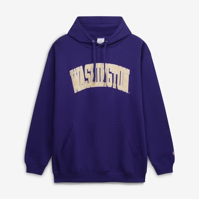  Washington Huskies Champion Big & Tall Arch Over Tackle Twill Hoodie - Purple
