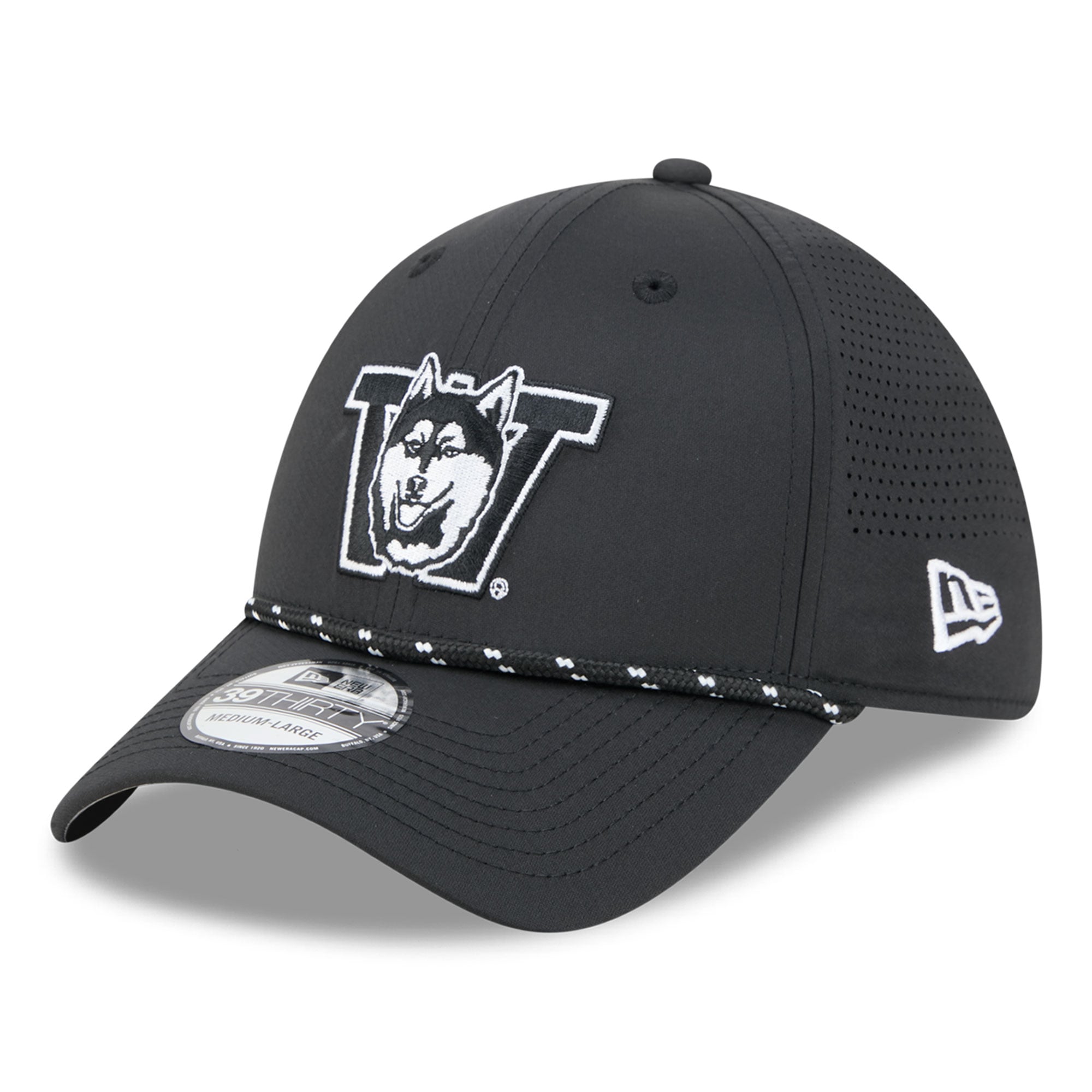 Casquette extensible New Era noire Washington Huskies Vault Inline Performance Rope 39THIRTY pour homme