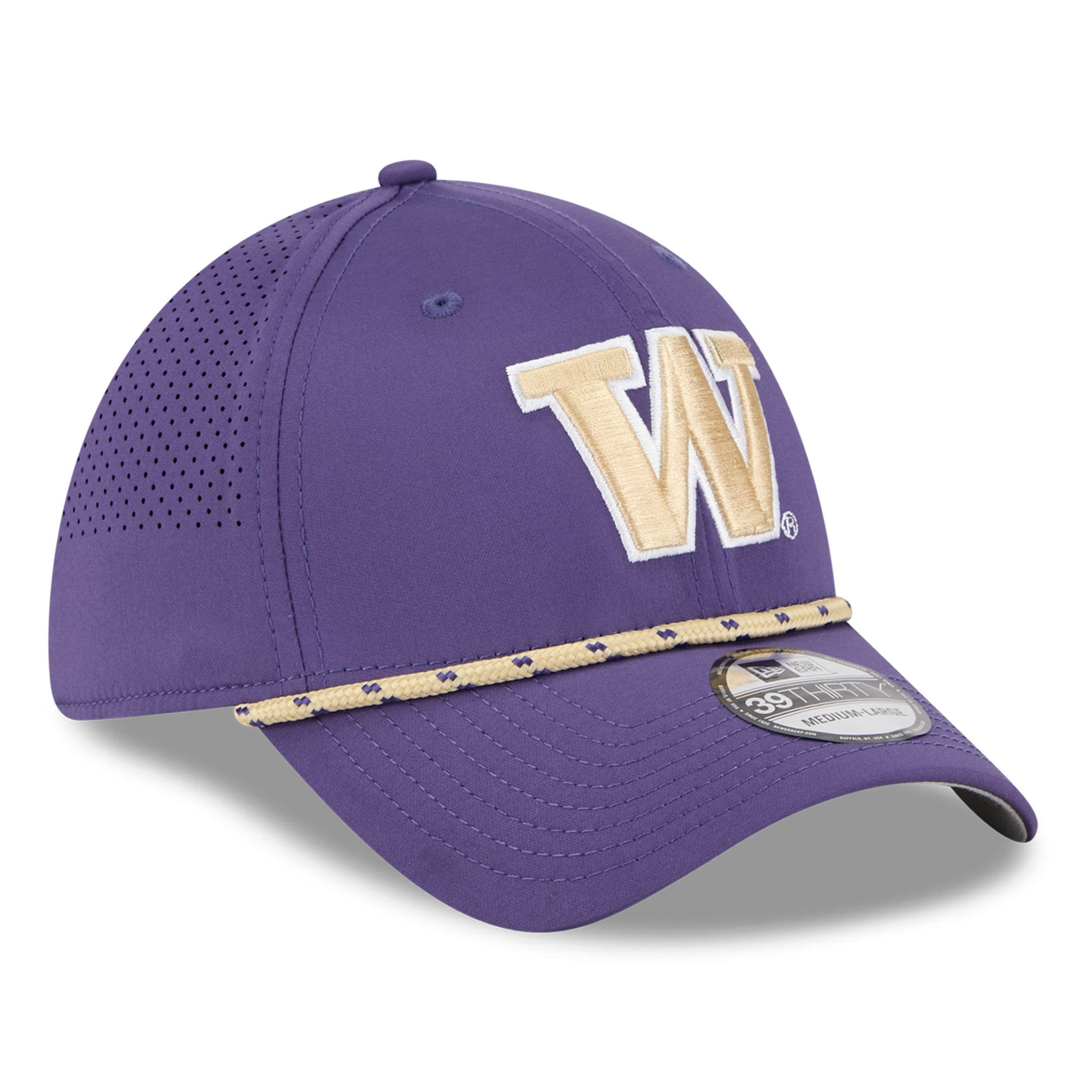 Casquette extensible New Era 39THIRTY Performance Rope violette pour homme, Washington Huskies