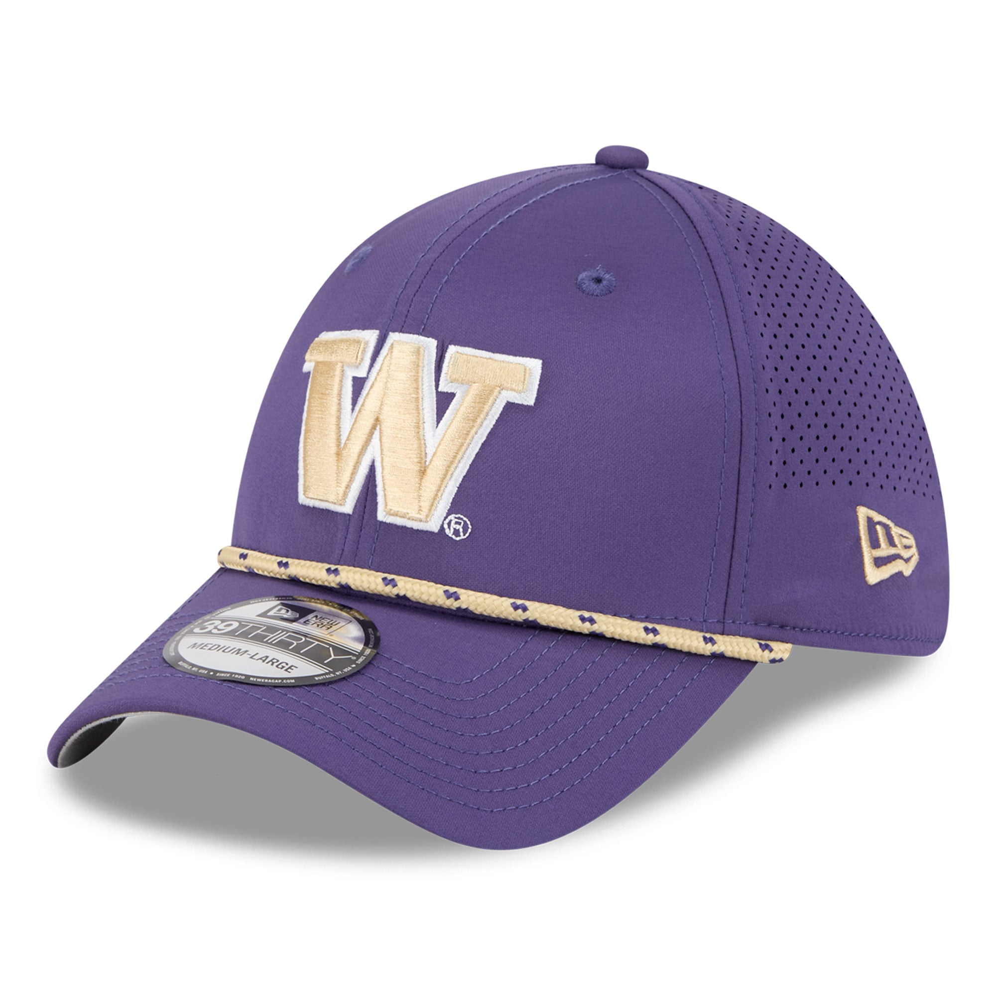 Casquette extensible New Era 39THIRTY Performance Rope violette pour homme, Washington Huskies