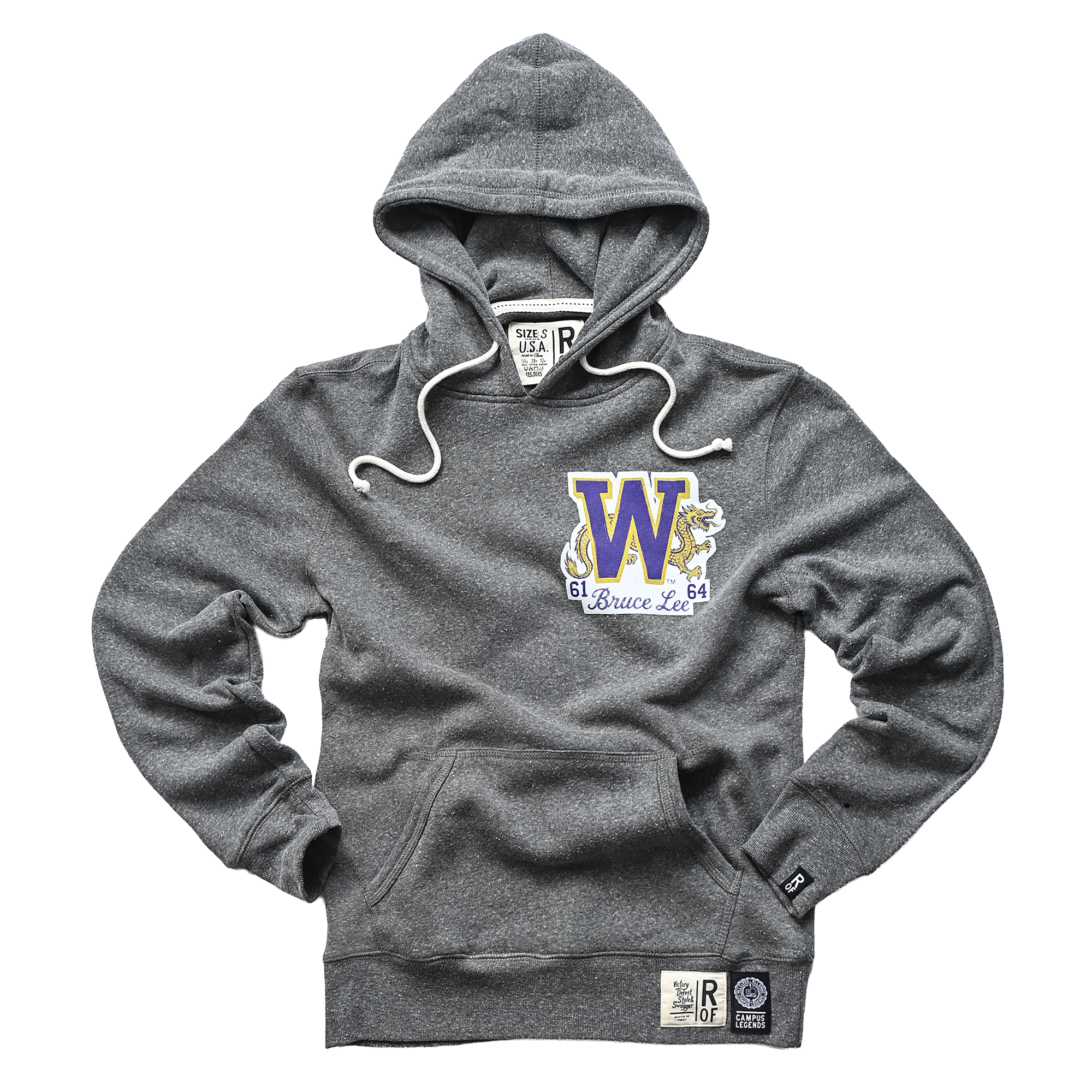 Sweat à capuche gris Roots of Fight x Bruce Lee Washington Huskies 1961-64 pour homme