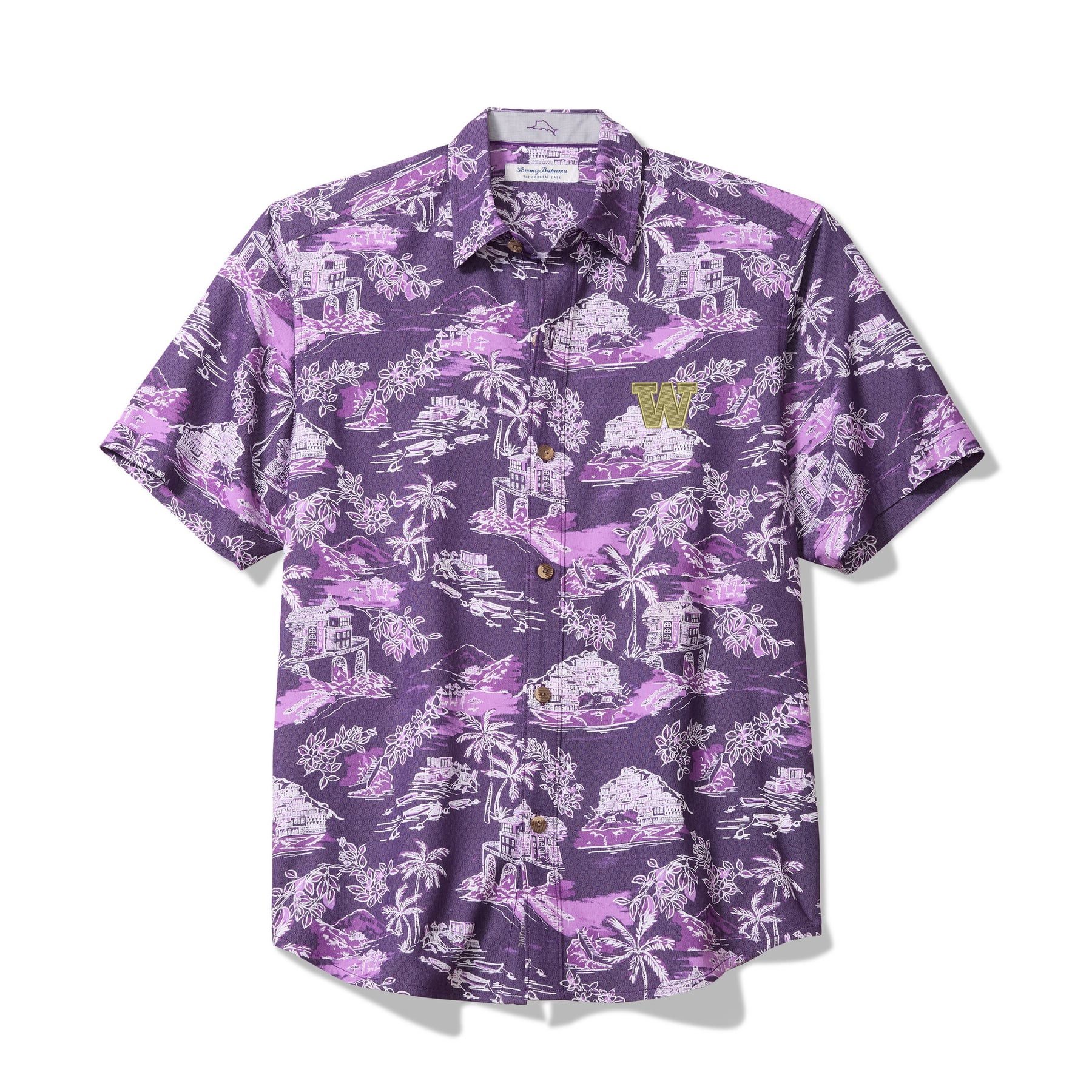 Chemise boutonnée Tommy Bahama violette Washington Huskies Coastal Ease Paradise Isle Camp pour homme