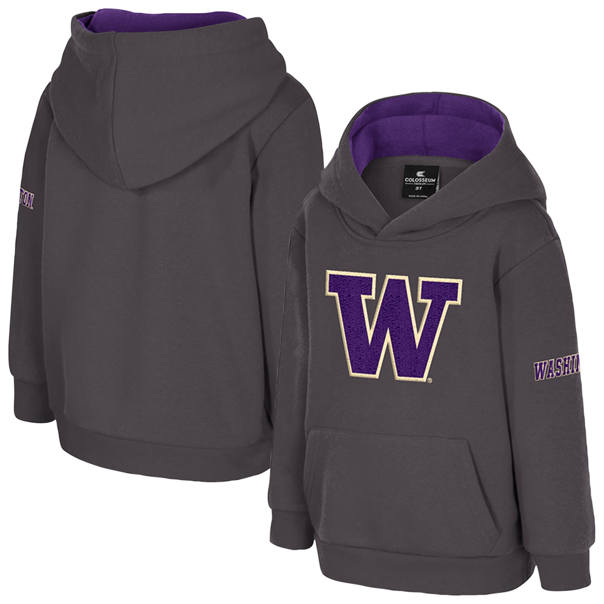 Toddler Colosseum Charcoal Washington Huskies Big Logo Fleece Pullover Hoodie