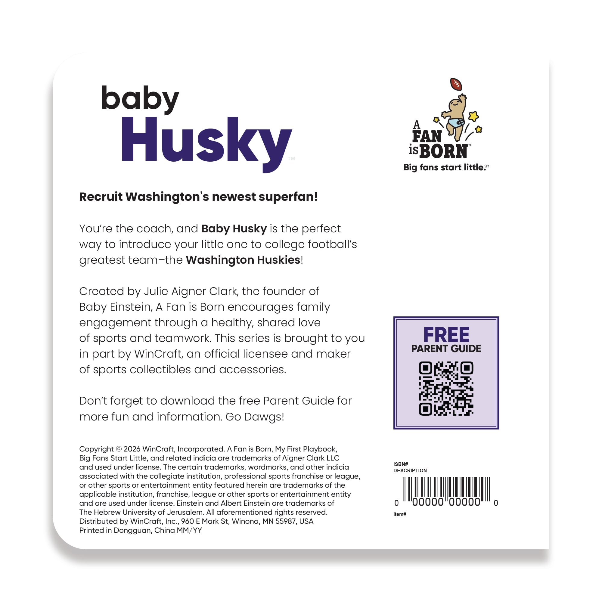 Toddler WinCraft Washington Huskies A Fan Is Born Baby Board Book