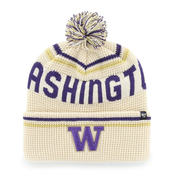 Bonnet unisexe '47 crème Washington Huskies en maille gaufrée à revers avec pompon