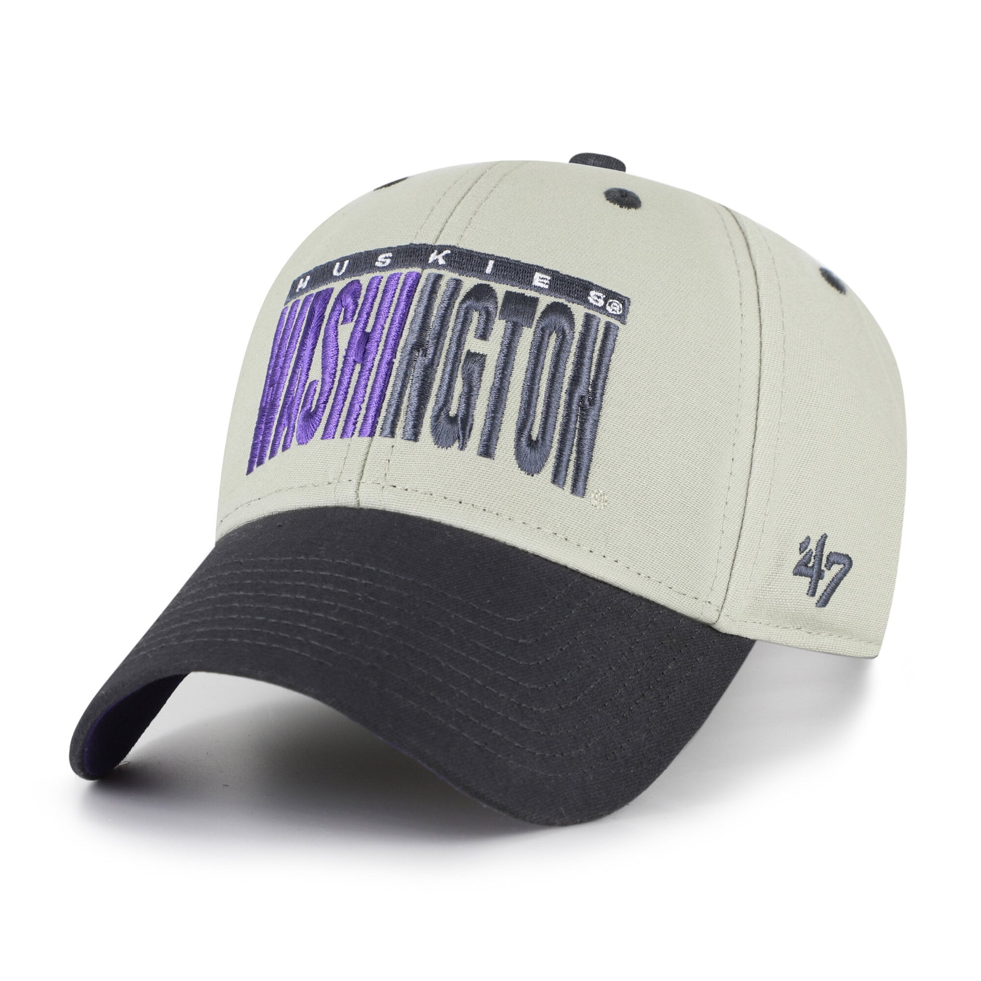 Casquette unisexe ajustable '47 grise/noire Washington Huskies, inscription demi-bloc MVP