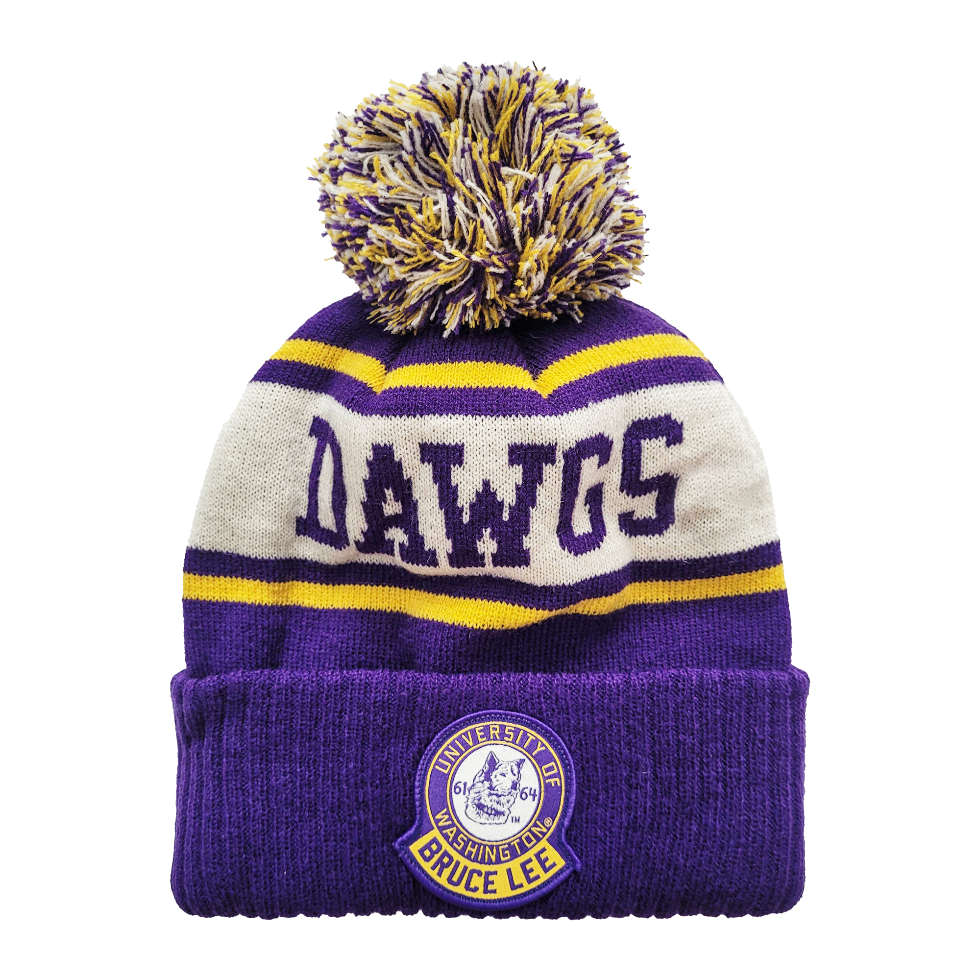 Bonnet unisexe Roots of Fight x Bruce Lee x Washington Huskies Purple Dawgs à revers et pompon