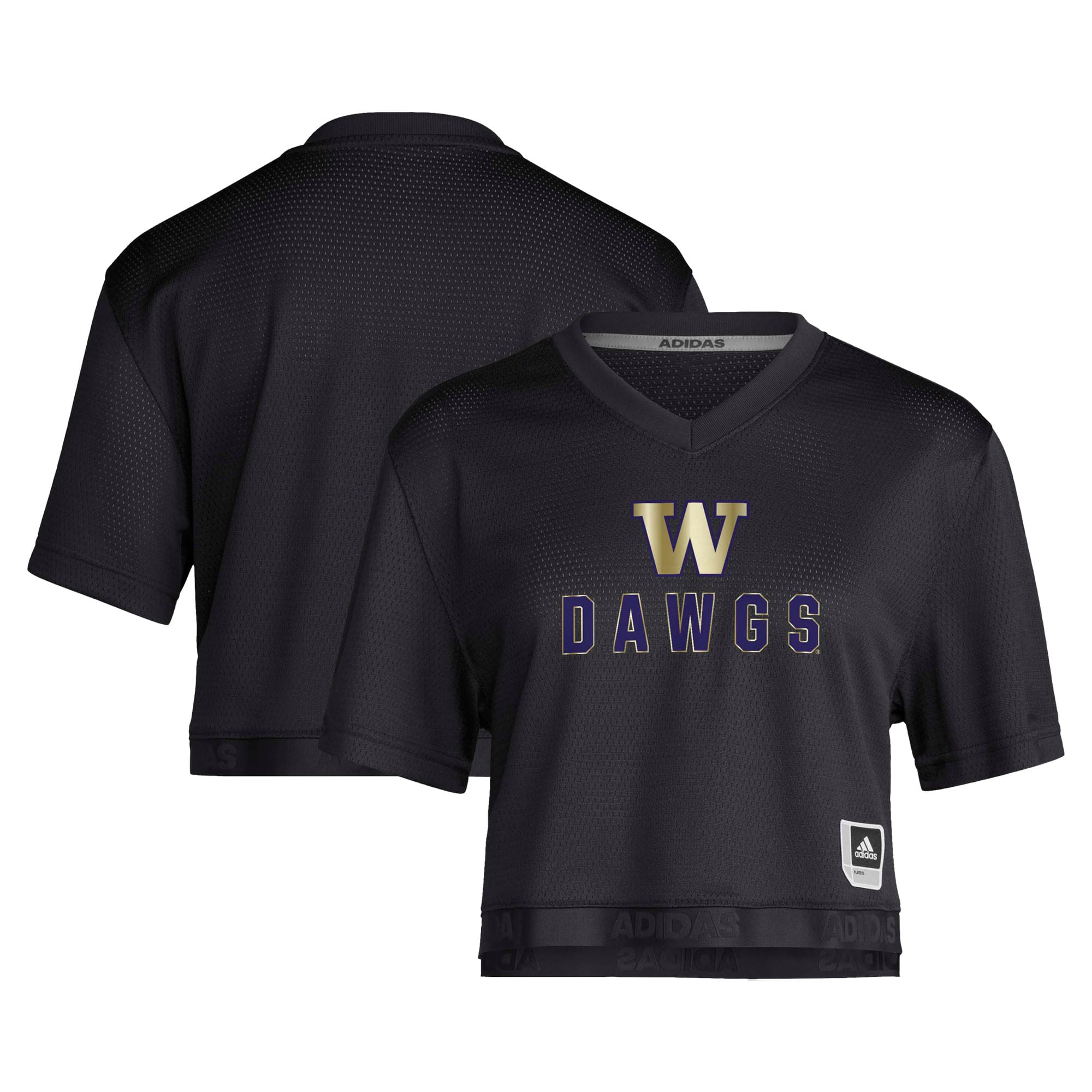 Maillot de football court adidas Washington Huskies Strategy pour femmes, noir