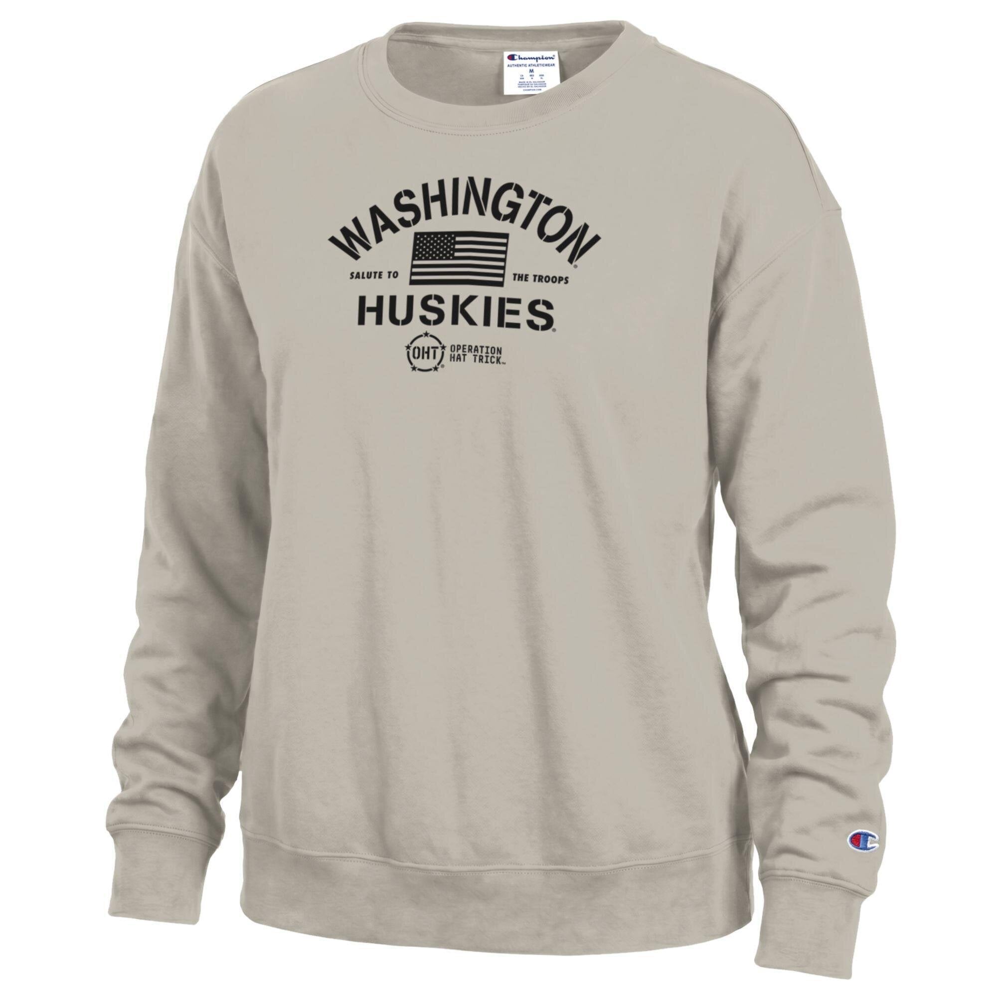 Sweat-shirt Champion beige pour femmes Washington Huskies Operation Hat Trick Powerblend