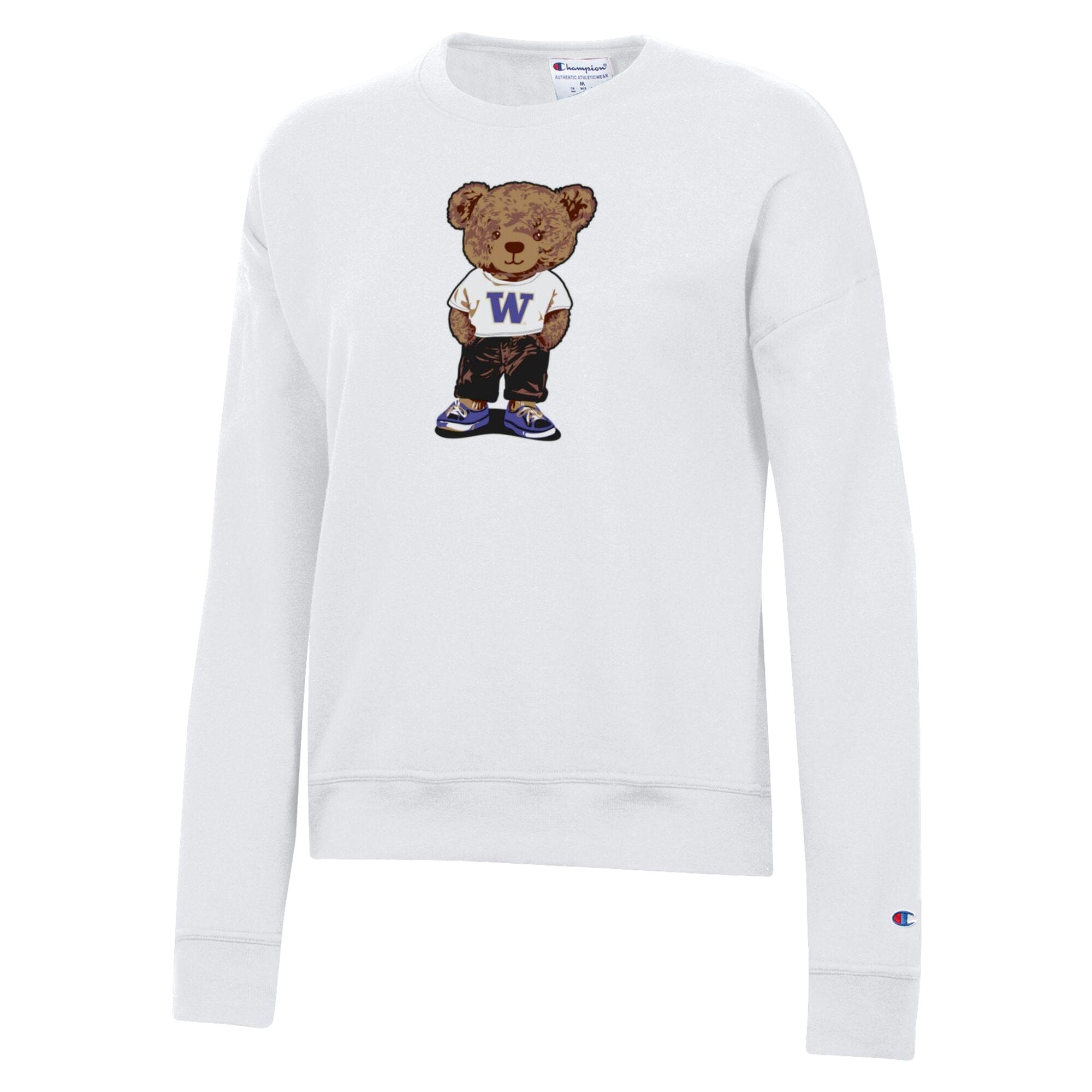 Women's Champion White Washington Huskies Teddy Bear Fleece Sweatshirt