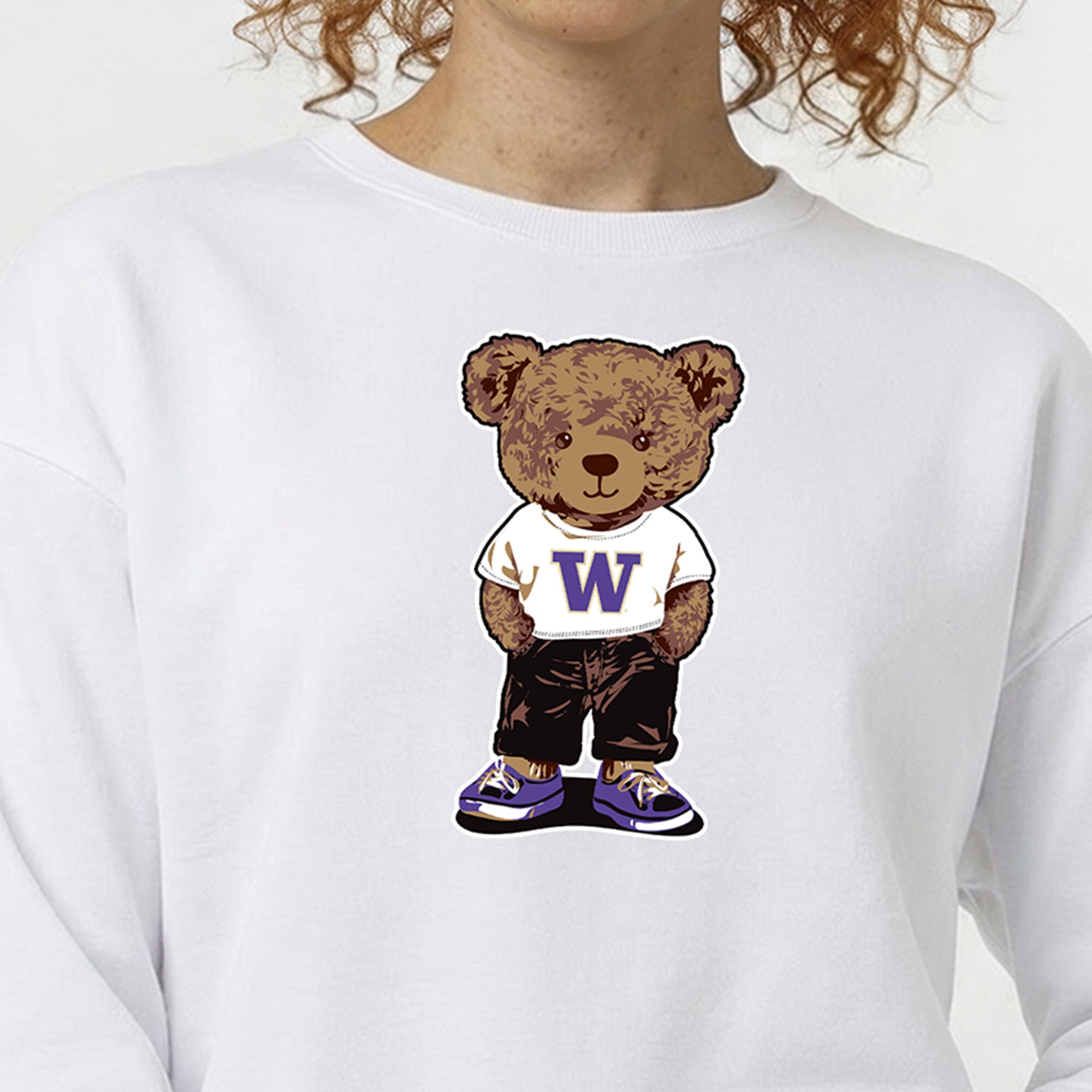 Women's Champion White Washington Huskies Teddy Bear Fleece Sweatshirt