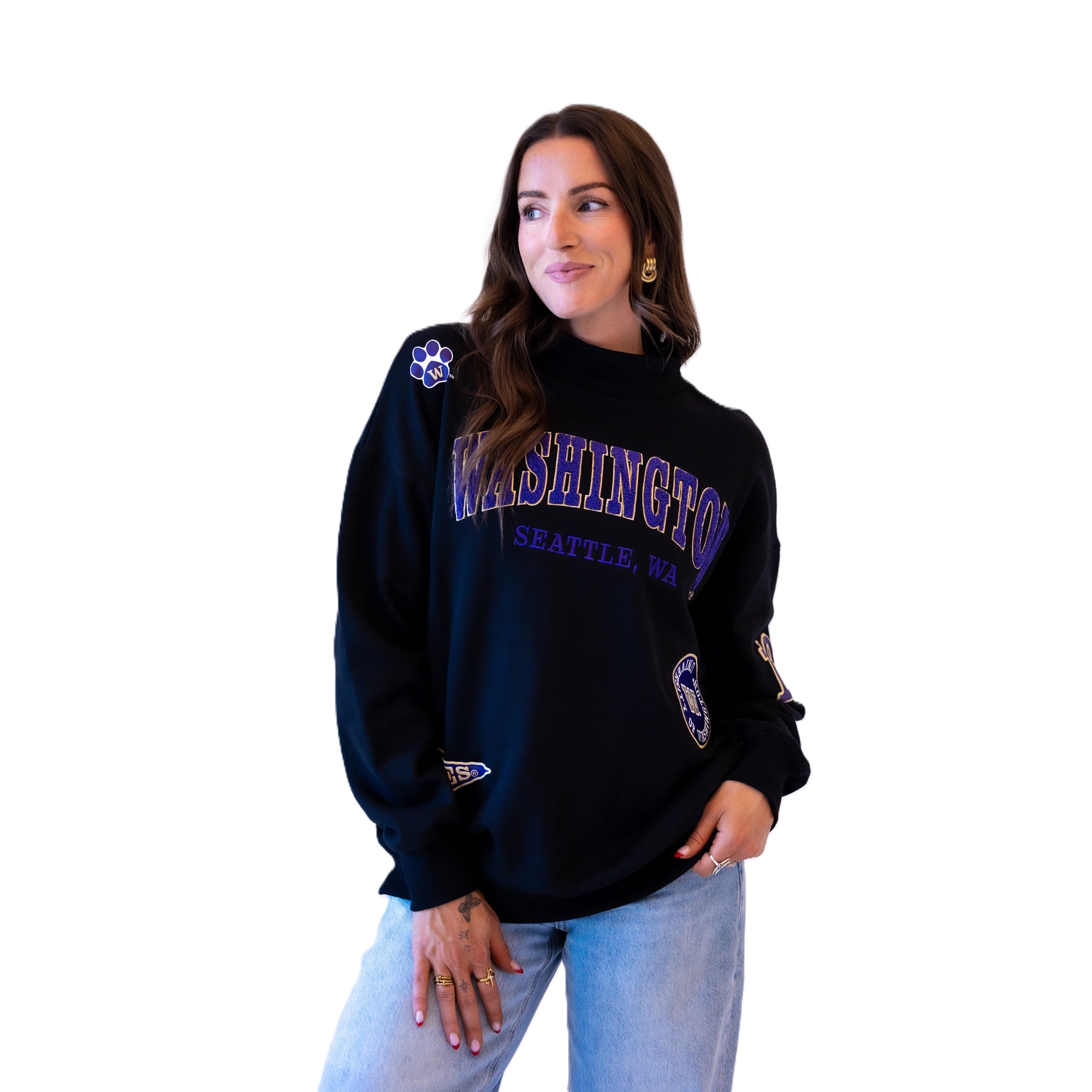 Sweat-shirt à col montant noir écusson Washington Huskies pour femmes, collection Gameday Social